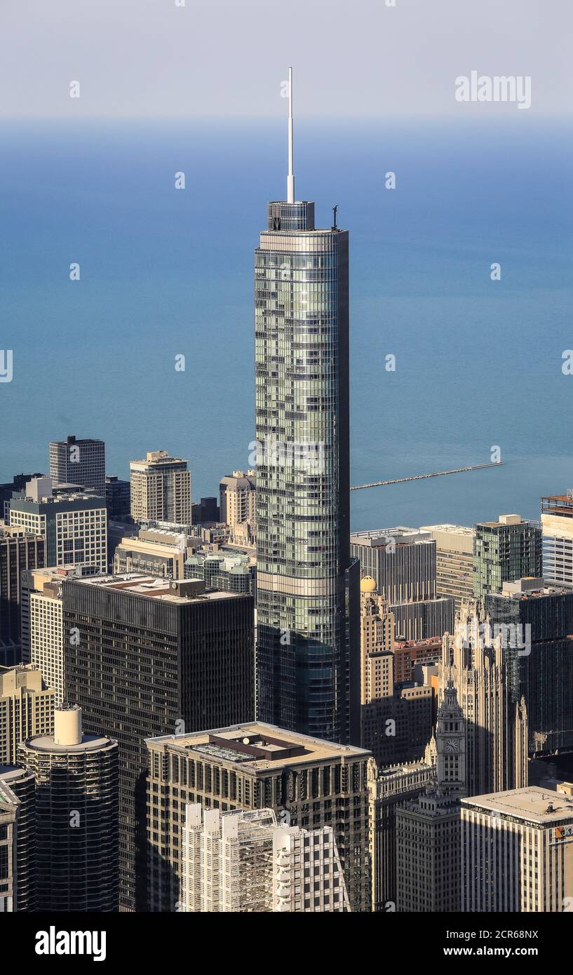 Skyline with Lake Michigan, view from Skydeck, Willis Tower, formerly Sears Tower, Chicago, Illinois, USA, North America Stock Photo