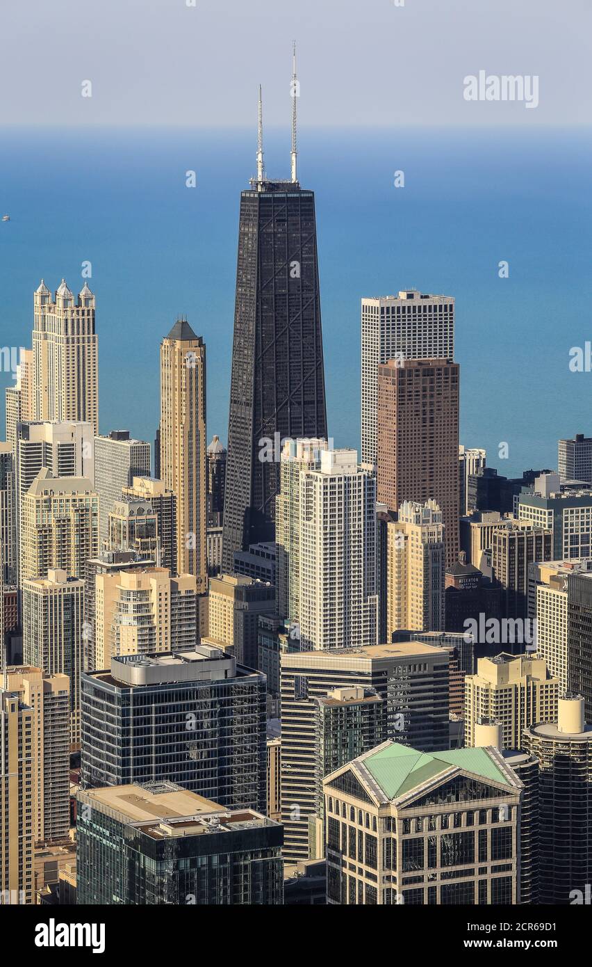 Skyline with John Hancock Center in front of Lake Michigan, view from  Skydeck, Willis Tower, formerly Sears Tower, Chicago, Illinois, USA, North  Stock Photo - Alamy