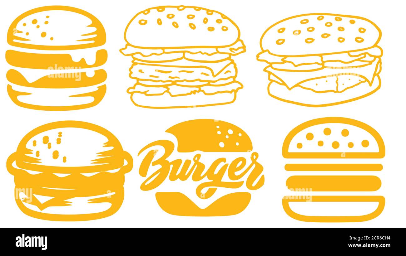 Assorted burger illustrations on transparent background Stock Vector