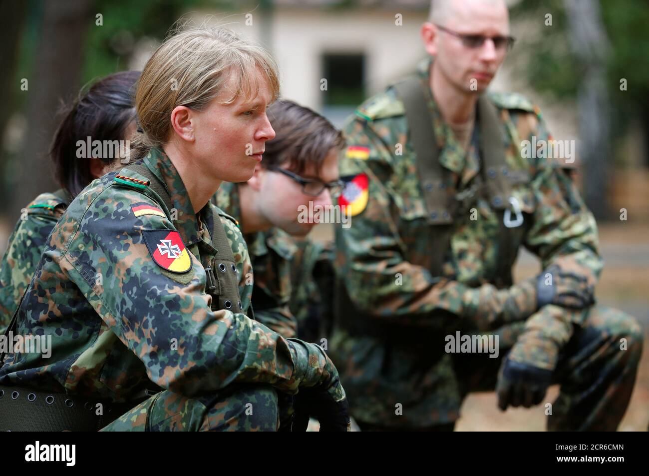 Members of the German Armed Forces (Bundeswehr) Reservists Association train civilians willing to become the reservists of Bundeswehr in Berlin, Germany, September 15, 2018. REUTERS/Hannibal Hanschke Stock Photo