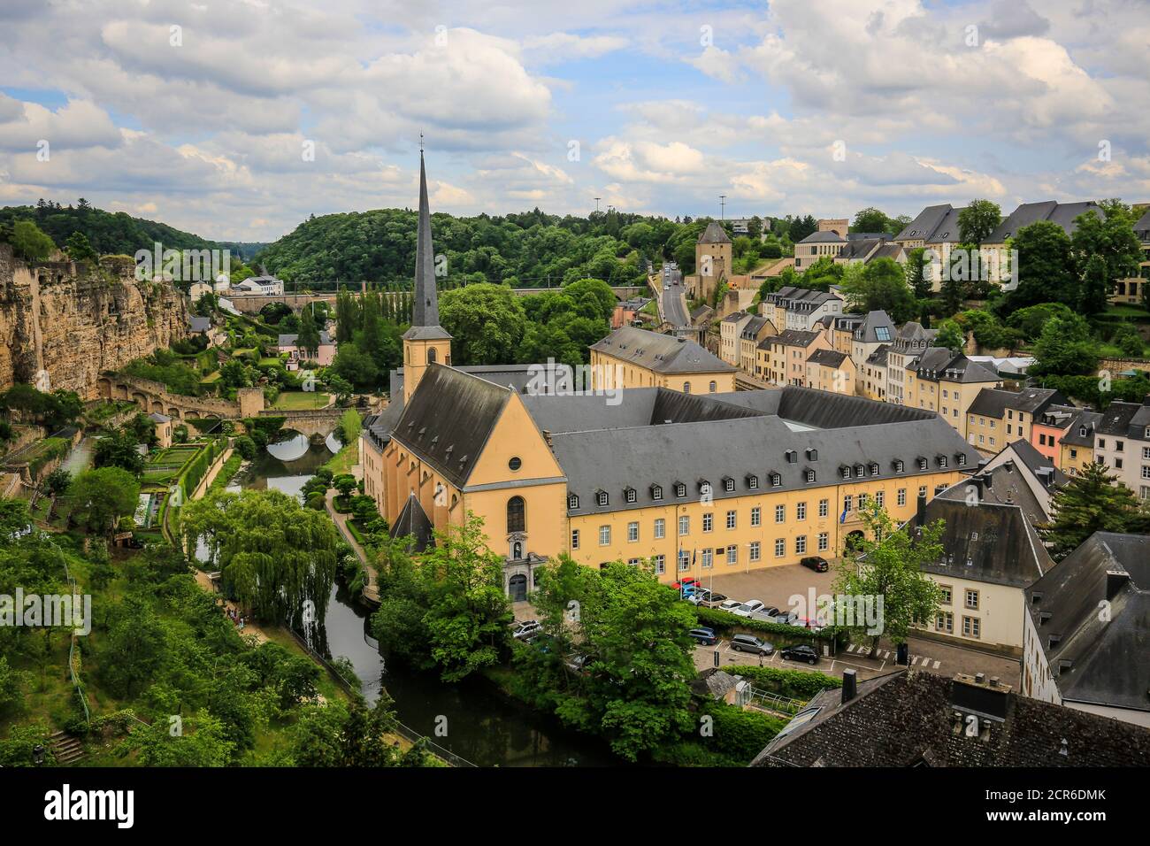 Neumünster Abbey in the lower town of Grund, Luxembourg City, Grand Duchy of Luxembourg, Europe Stock Photo