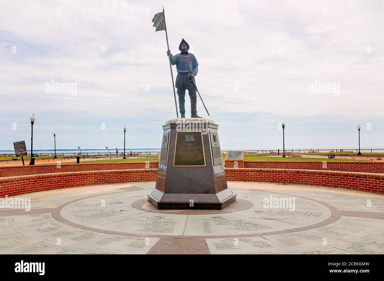 A statue of Spanish explorer Tristan de Luna stands in Plaza de Luna by Palafox Pier, Sept. 18, 2020, in Pensacola, Florida. Stock Photo