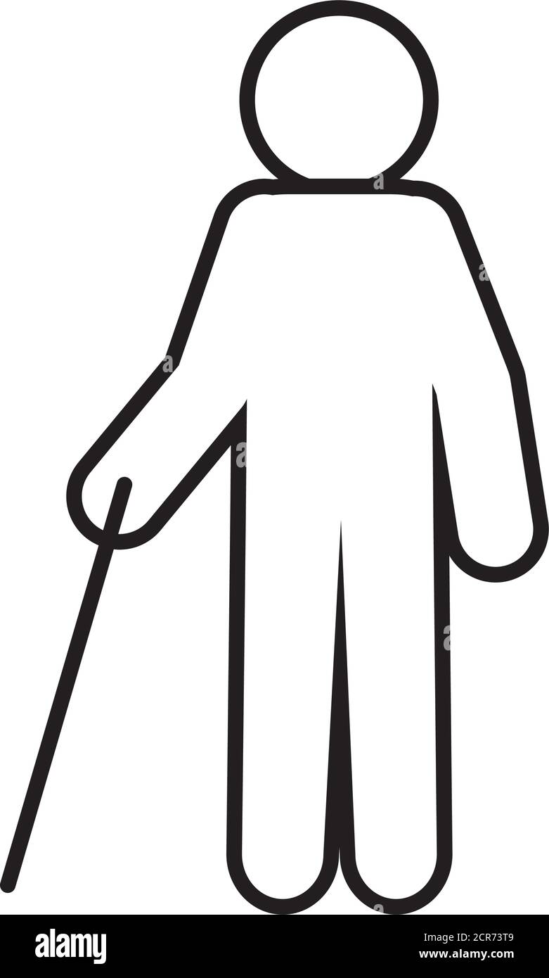 disabilities concept, pictogram man with a cane icon over white ...
