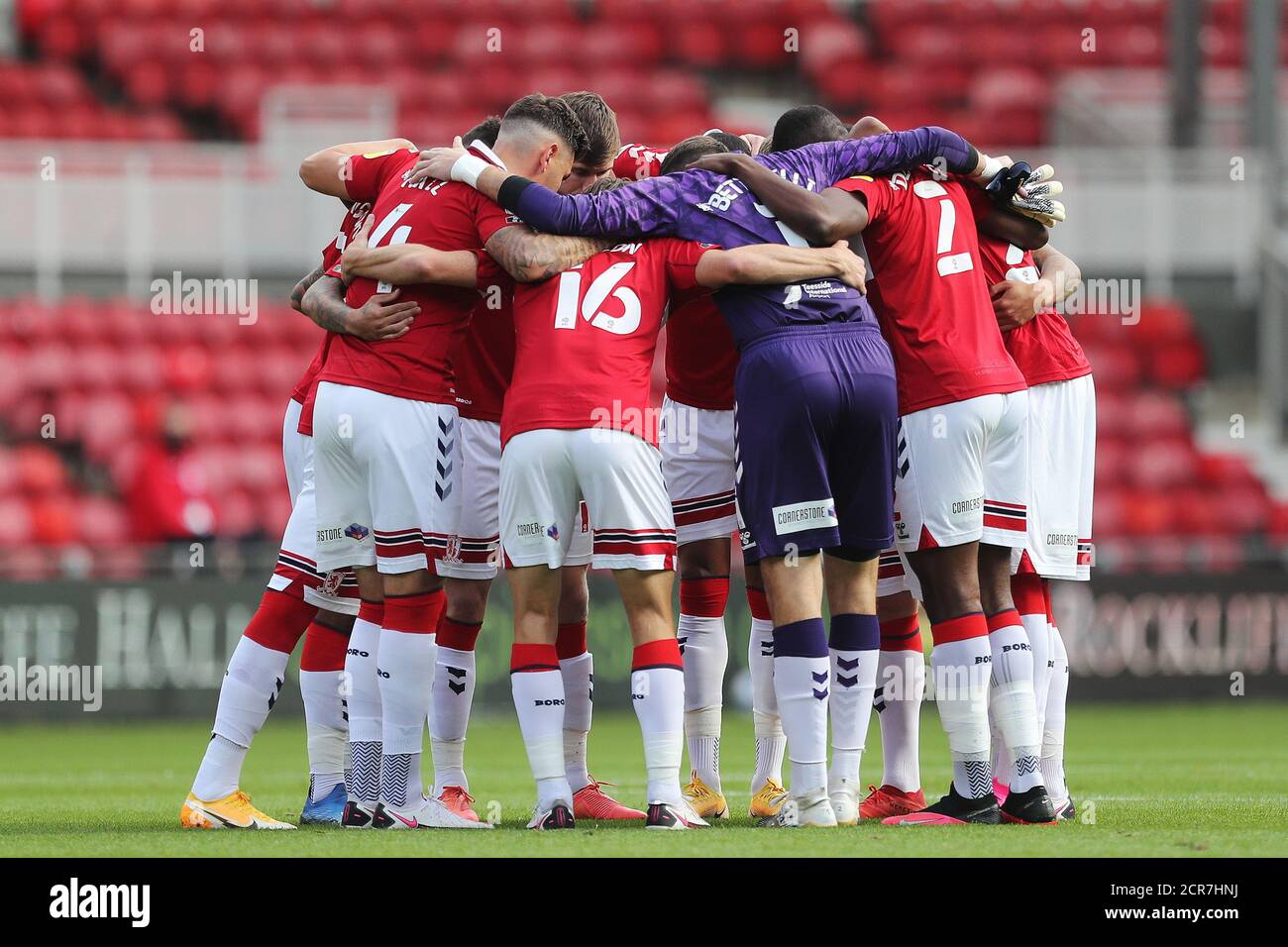 MIDDLESBROUGH, ENGLAND. SEPTEMBER 19TH 2020 Middlesbrough's players during the Sky Bet Championship match between Middlesbrough and Bournemouth at the Riverside Stadium, Middlesbrough. (Credit: Mark Fletcher | MI News) Credit: MI News & Sport /Alamy Live News Stock Photo