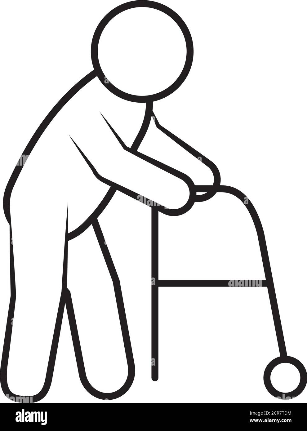 pictogram man with a walker icon over white background, line style ...