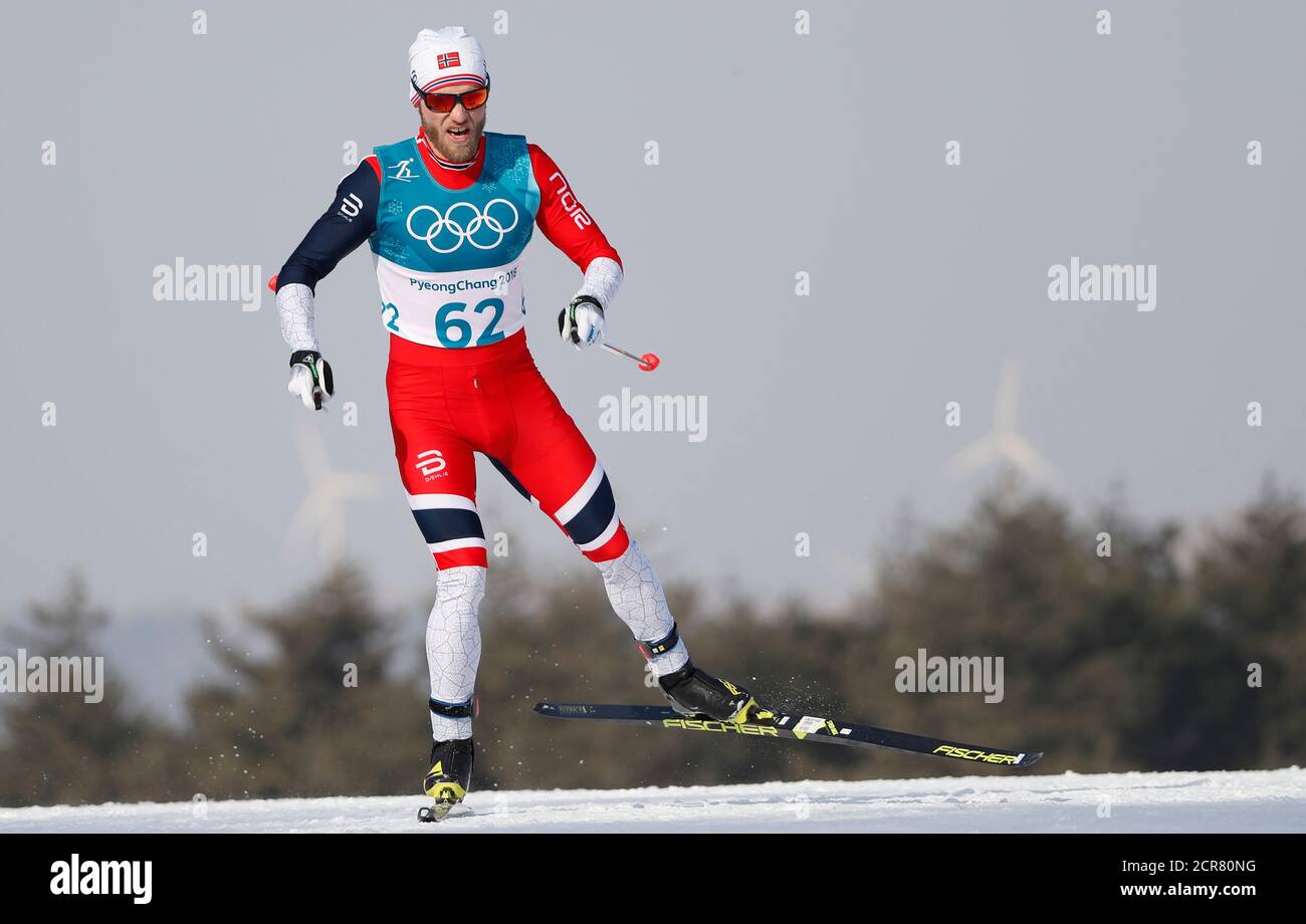 Cross-Country Skiing – Pyeongchang 2018 Winter Olympics – Men's 15km Free – Alpensia Cross-Country Skiing Centre – Pyeongchang, South Korea – February 16, 2018 - Martin Johnsrud Sundby of Norway competes. REUTERS/Murad Sezer Stock Photo
