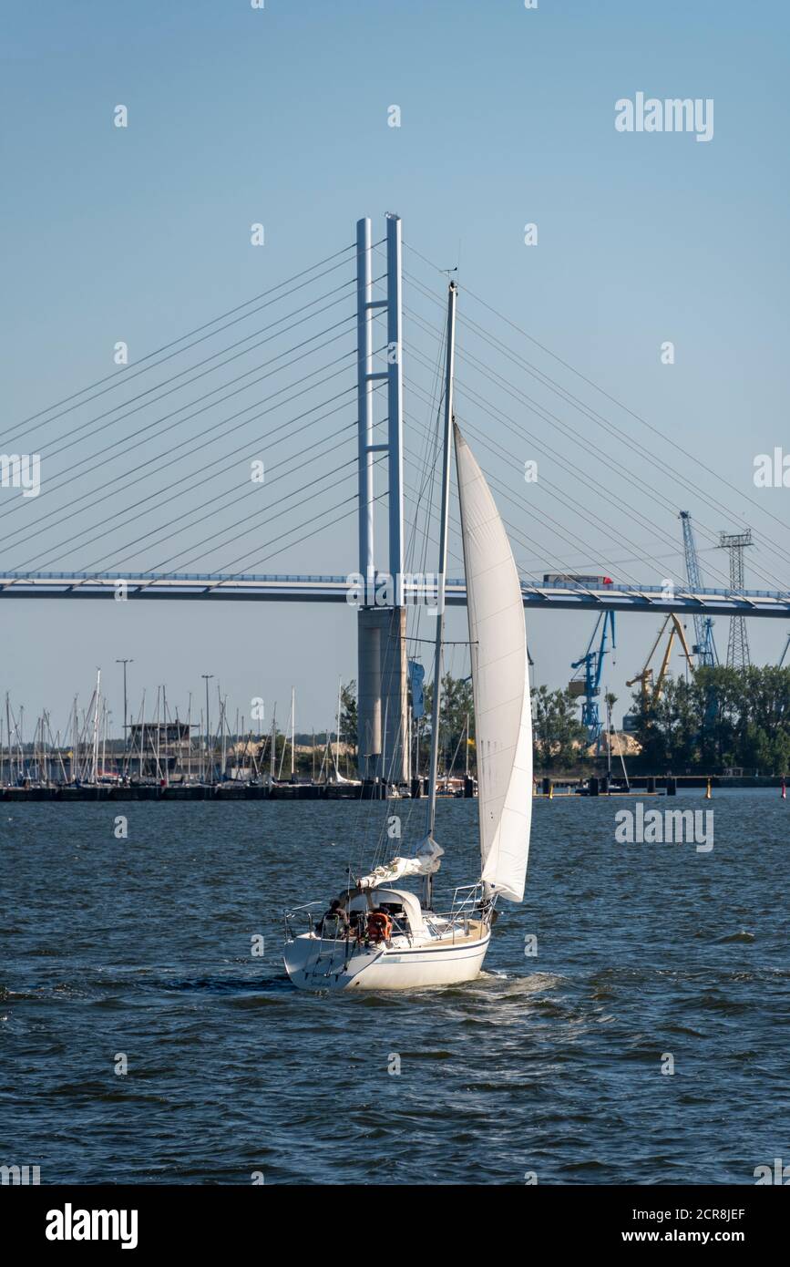 Germany, Mecklenburg-Western Pomerania, Stralsund, Rügen Bridge, crosses the Strelasund, connects the mainland with the island of Rügen, detailed Stock Photo