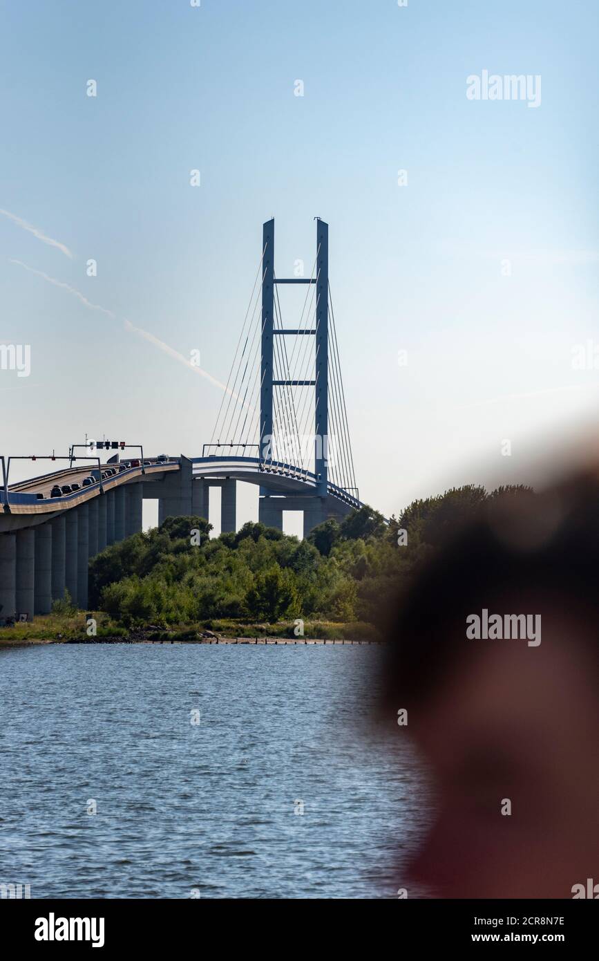 Germany, Mecklenburg-Western Pomerania, Stralsund, Rügen Bridge, crosses the Strelasund, connects the mainland with the island of Rügen, detailed Stock Photo