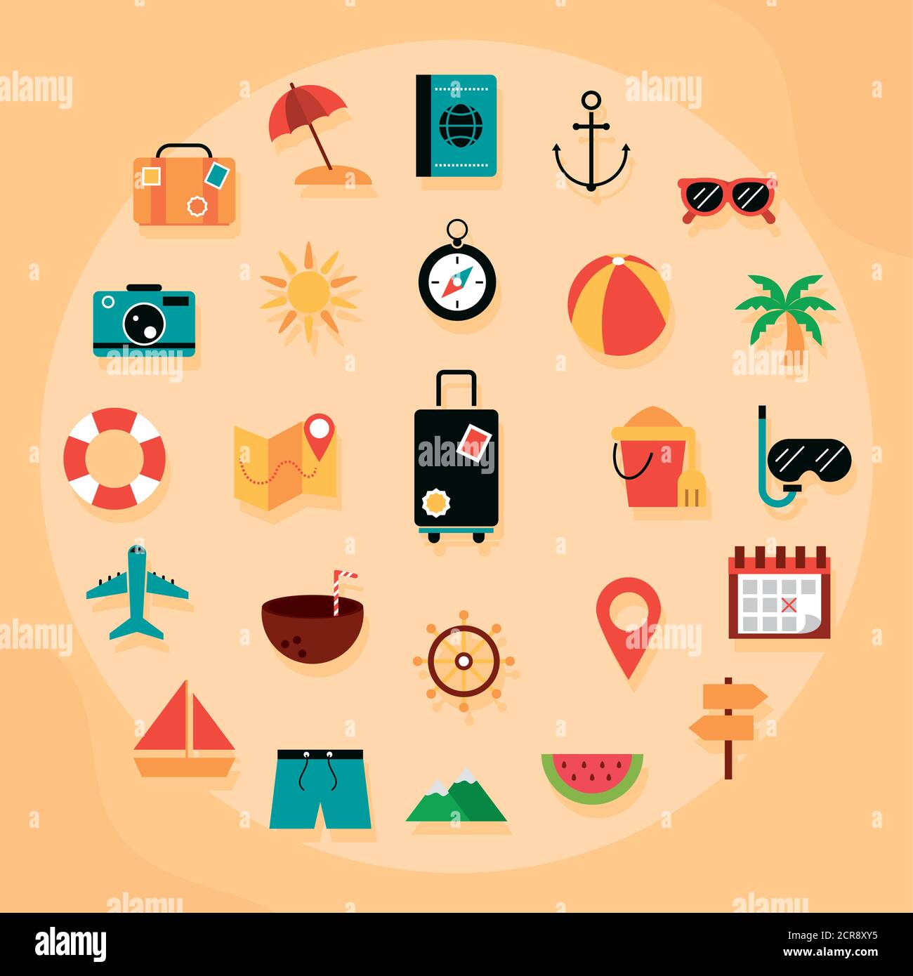 summer vacation travel tourism set flat icons style vector illustration ...