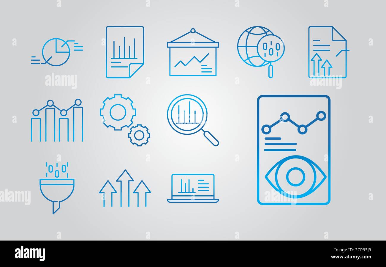 data analysis, business marketing strategy, gradient blue line icons ...
