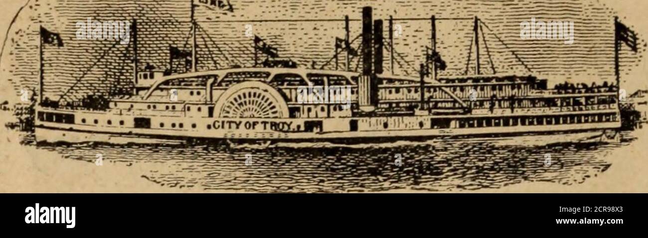 . Norton's up-to-date New York guide to streets, amusements, trolley lines, railroads, etc. : including Manhattan and the Bronx. . STEAflERS Adirondack or Dean Richmond C. W. riORSE (building) Leave Pier 32, N. R., foot Canal St., at 6 p. m.daily (Sundays excepted). Direct connection at Albany with express trainsfor Saratoga, Lake George and all Adirondackpoints, Sharon Springs, Richfield Springs, Thous-and Islands and Niagara Falls. j| J. H. ALLAIRE, Q. P. Agt(150) Hudson River by Searchlight TROY LINE Between New York and Troy. THE POPULAR ROUTE TOTroy, Saratoga, The Adirondacks, Lakesf Geor Stock Photo