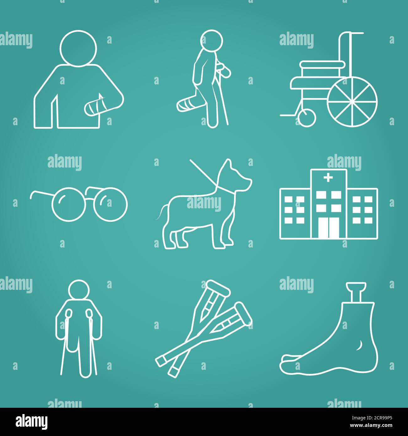 icon set of wheelchair and disabilities over turquoise background, line style, vector illustration Stock Vector