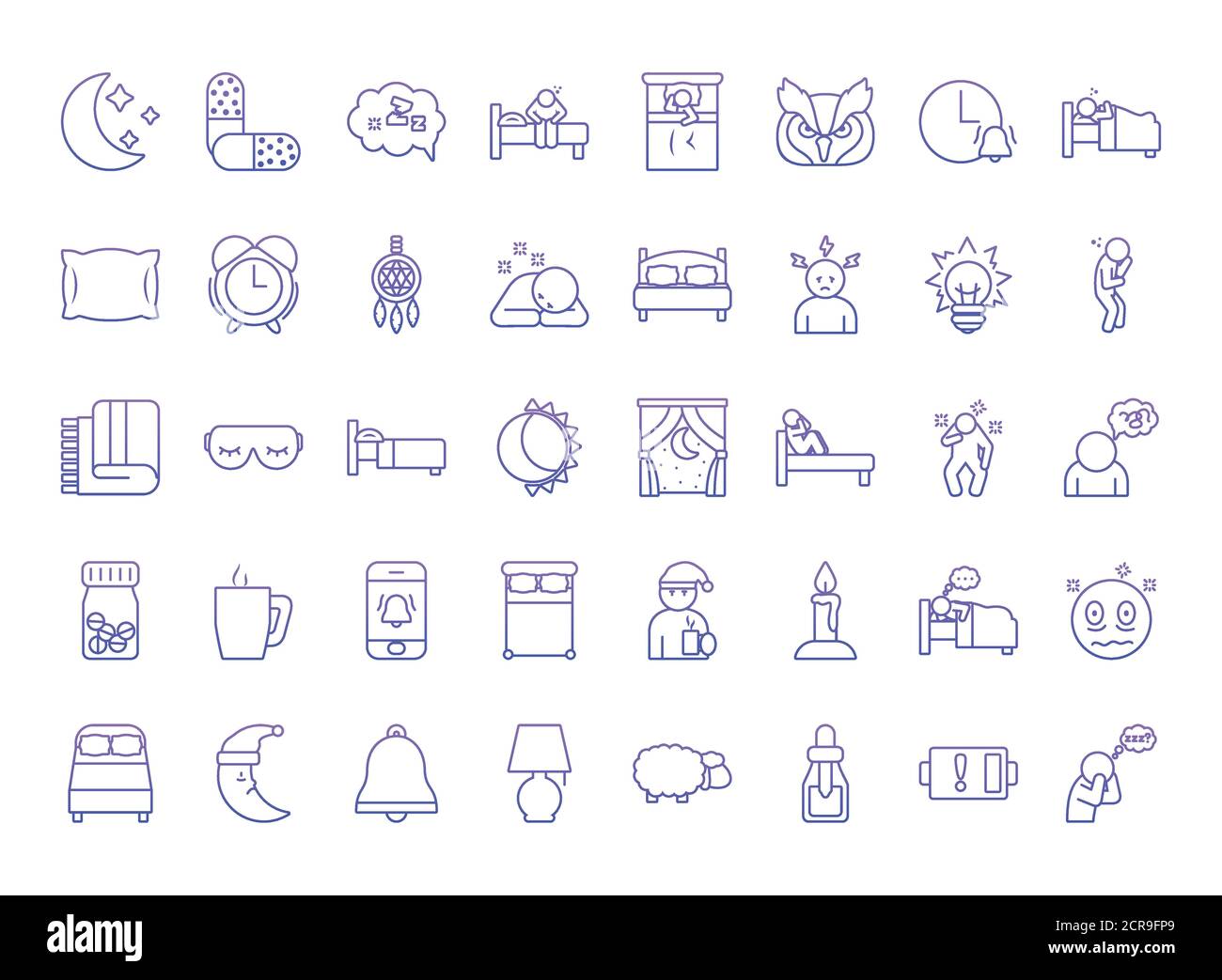 icon set of insomnia over white background, gradient style, vector ...