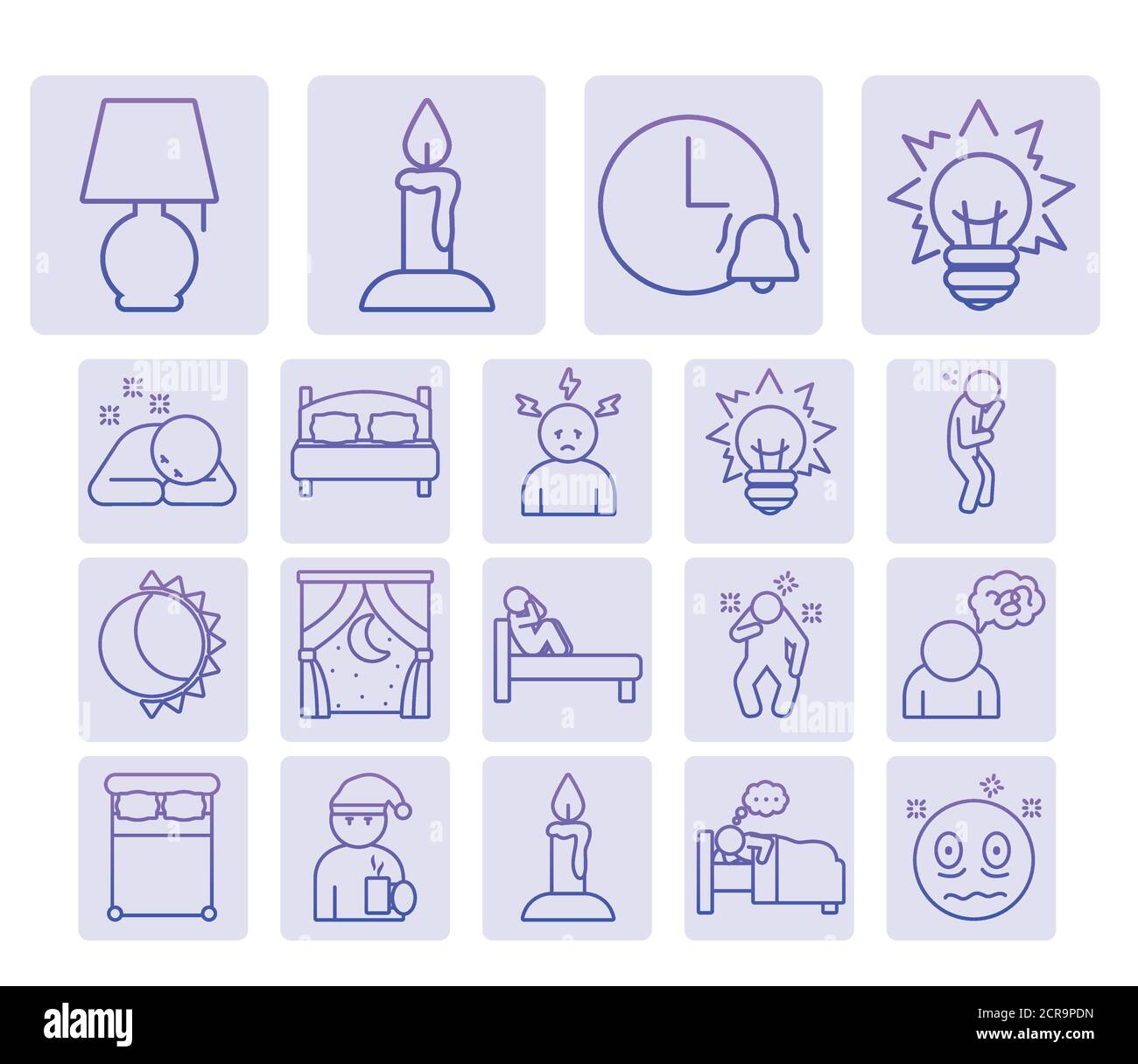 night lamp and insomnia icon set over white background, gradient style ...