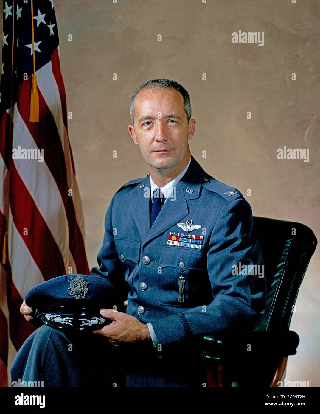 Portrait of astronaut James A. McDivitt, in his Air Force uniform with rank insignia showing he is Air Force Colonel Stock Photo