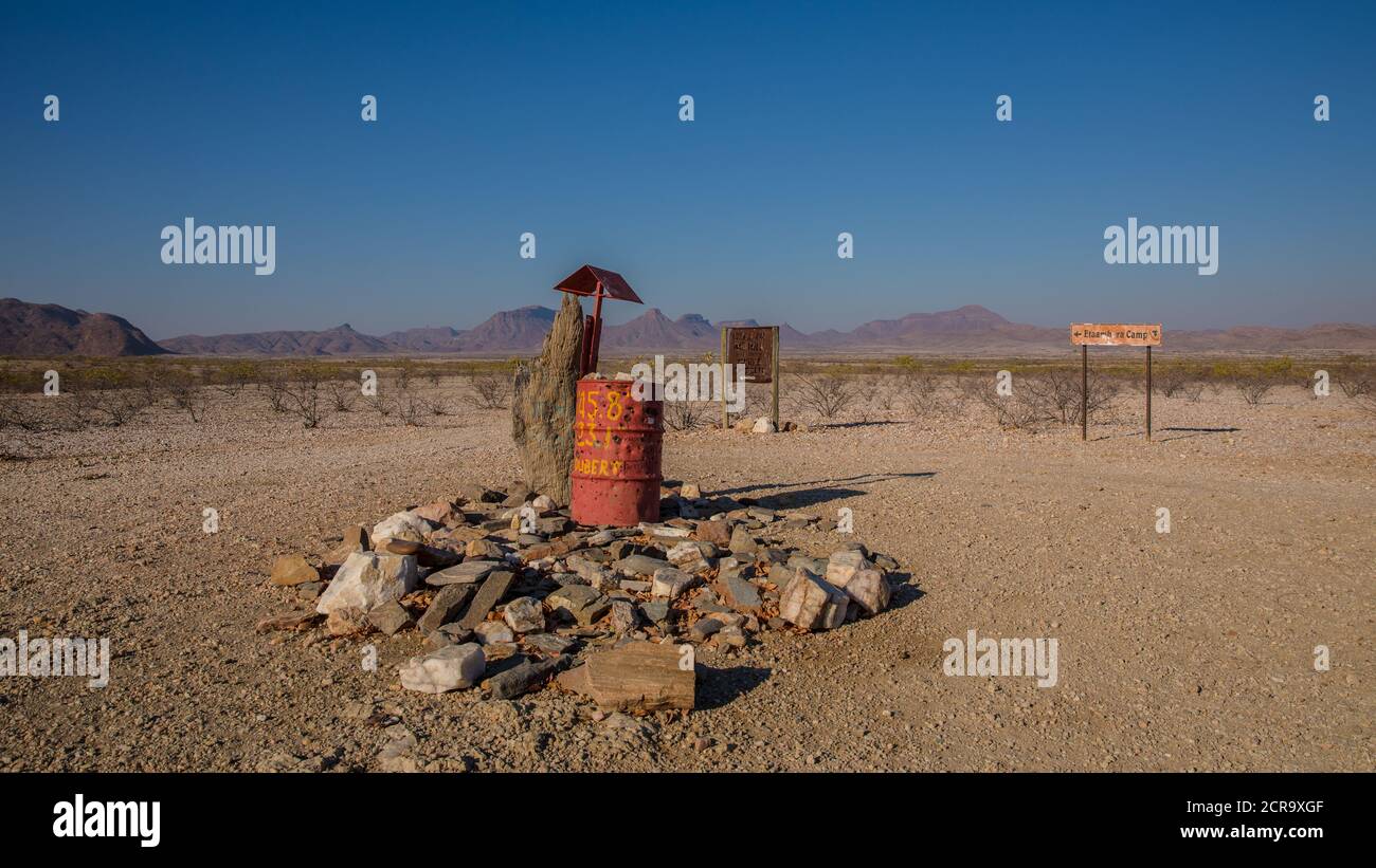 Red bin with coordinates Stock Photo