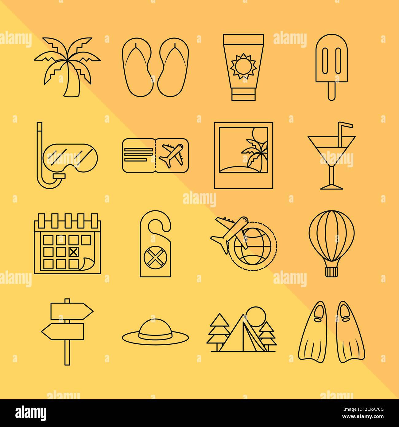 summer vacation travel tourism set linear style icons vector ...