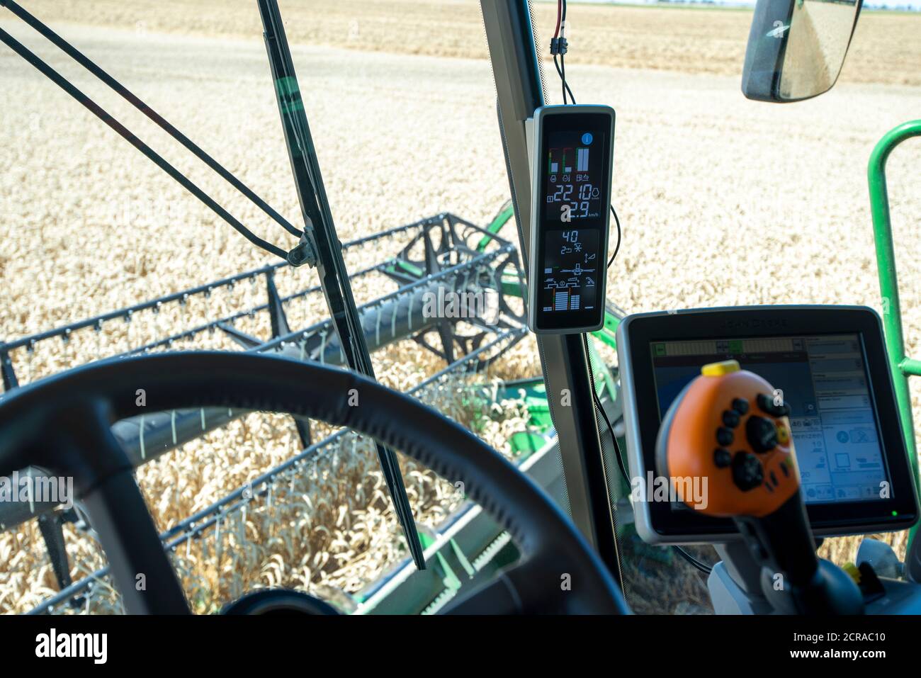 Cockpit of a combine harvester Stock Photo