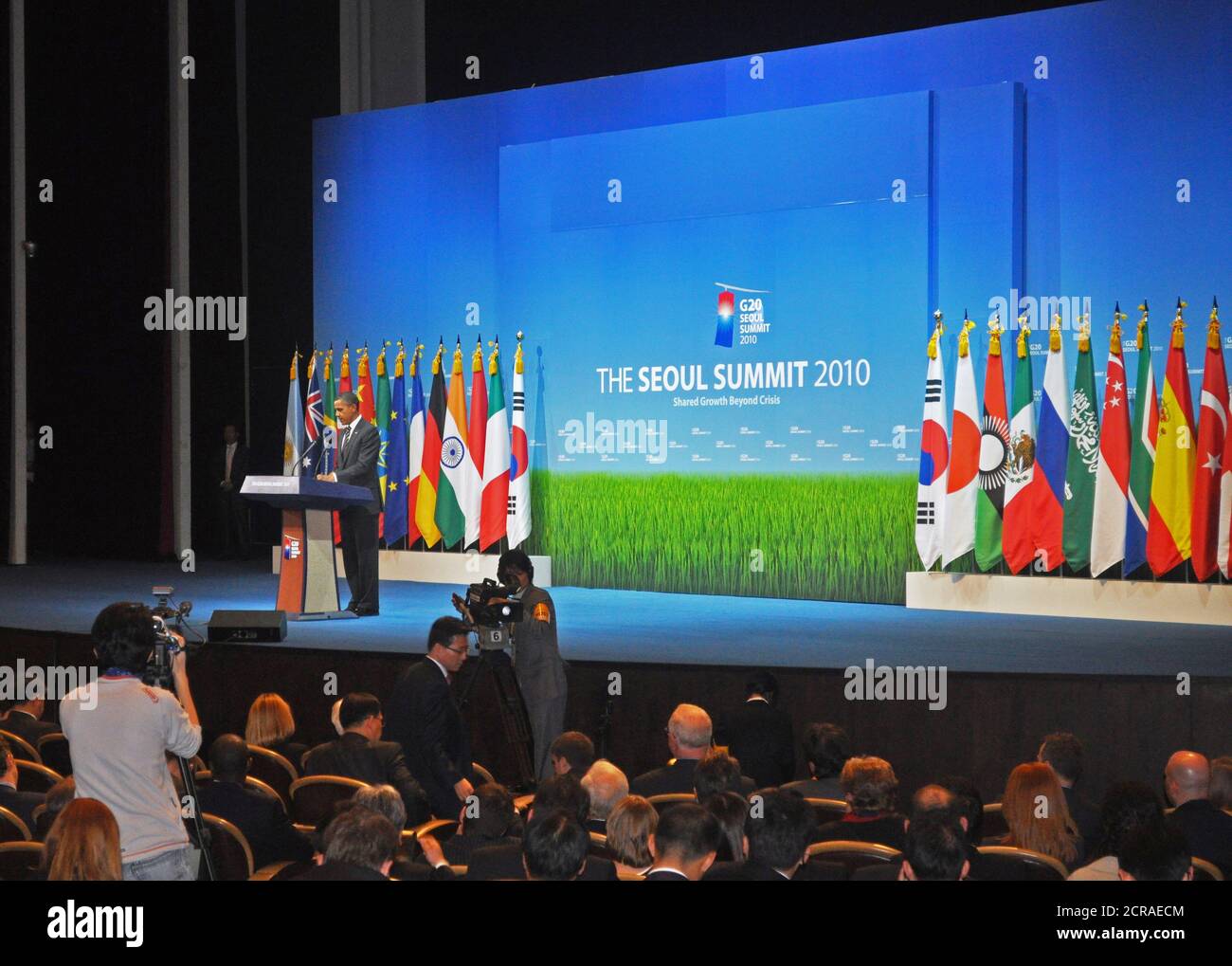 President Obama speaking at the G-20 Summit in Seoul, South Korea. 2010 Stock Photo