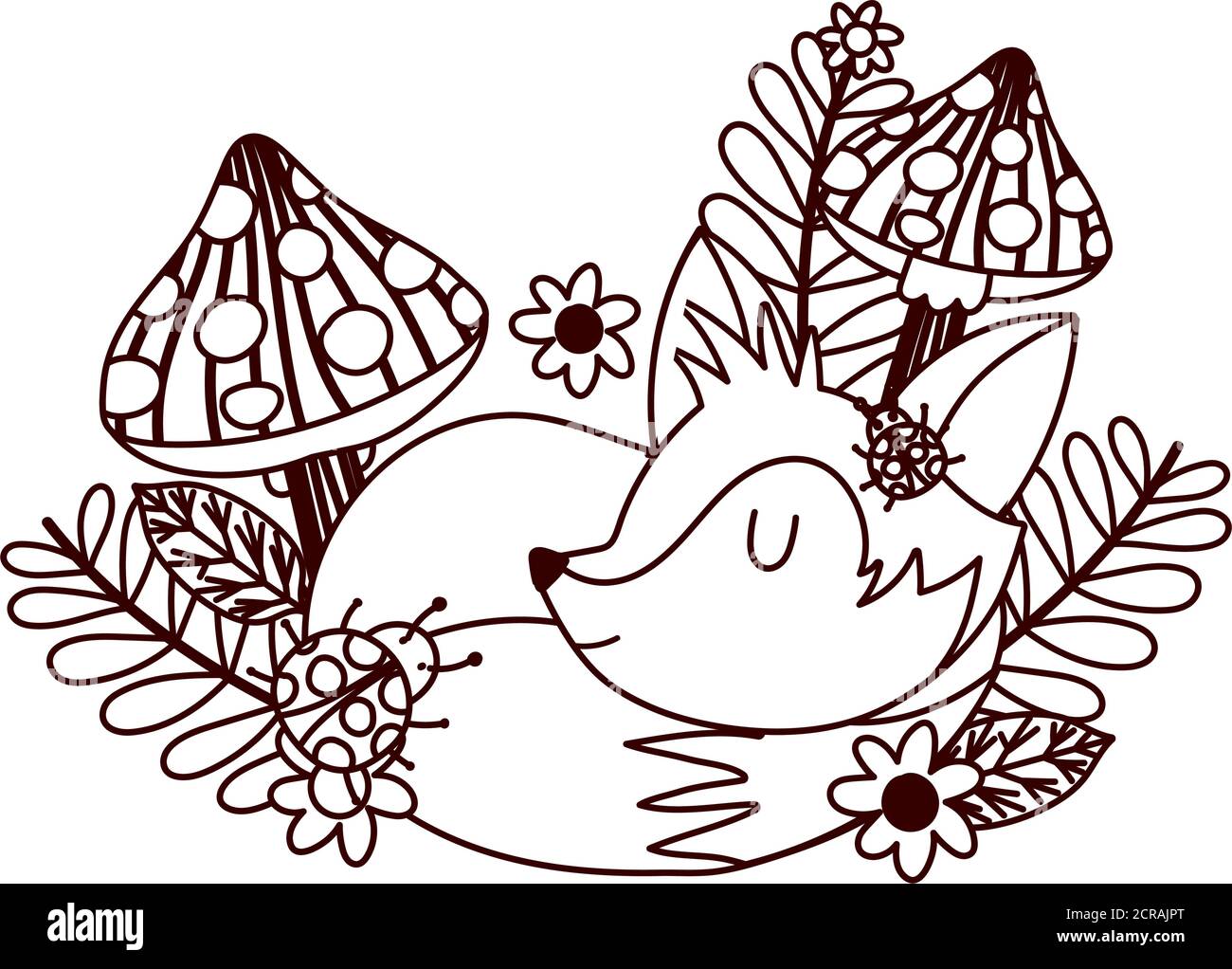 hello autumn, sleeping fox cartoon mushrooms ladybug flowers natural ...