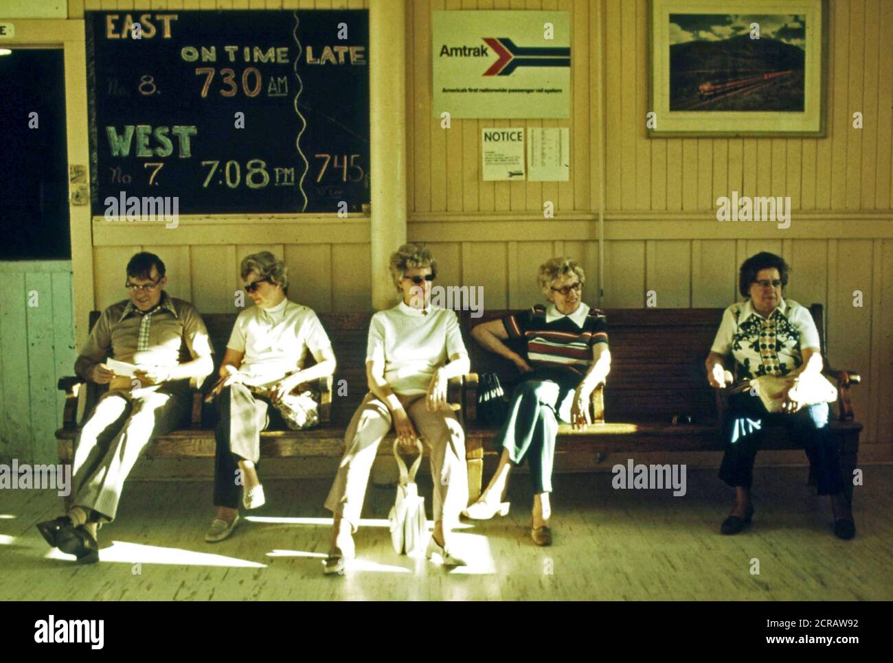 Passengers waiting in the station at East Glacier Park Montana, for the