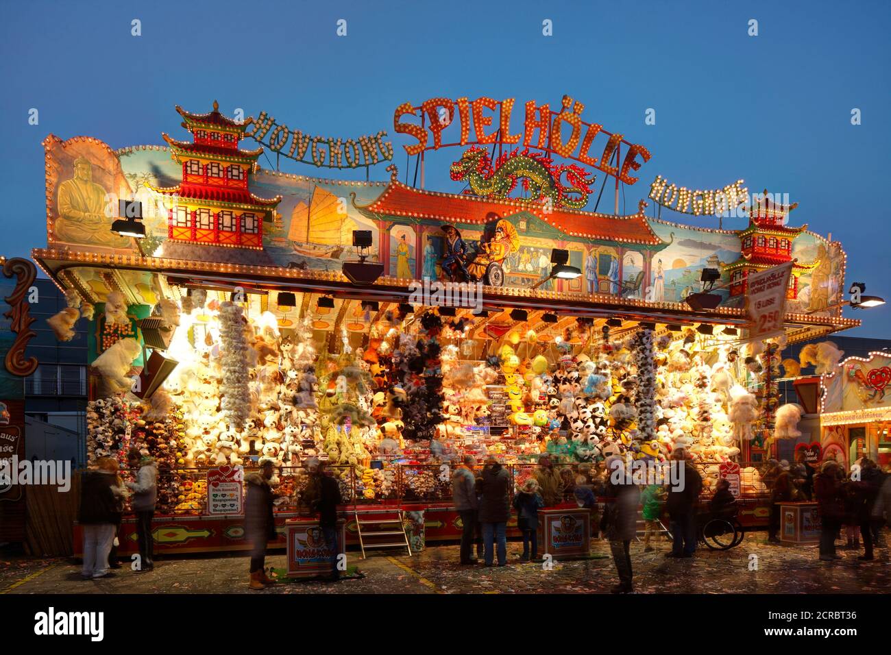 Losbude on the Bremer Freimarkt at dusk, Bremen, Germany, Europe Stock Photo