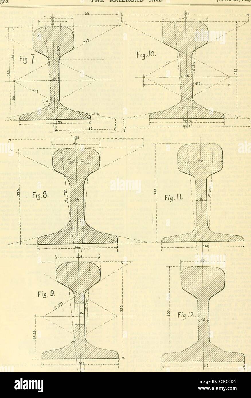 . The railroad and engineering journal . illustrations. Rail Sections.Fig. I. Kaiser Ferdinand Northern Railroad (Austria).Fig. 2. Austrian Northwestern Railroad, No. i.Fig. 3. * ** No. 2. Fig. 4. * No. 3. Fig. 5. Austrian State Railroads.Fig. 6. Hungarian State Railroads.Fig. 7. Andalusian Railroad(Spain).Fig. 8. Belgian Grand Central Railroad,Fig. 9. Netherlands State Railroad.Fig. 10. Swiss Southwestern Railroad.Fig. II. Netherlands-Rhenish Railroad.Fig. 12. Holland Railroad Company.Fig. 13. Riazan-Koslow Railroad (Russia).Fig. 14. Rostof-Woronege Railroad (Russia).Fig. 15. Belgian Northern Stock Photo