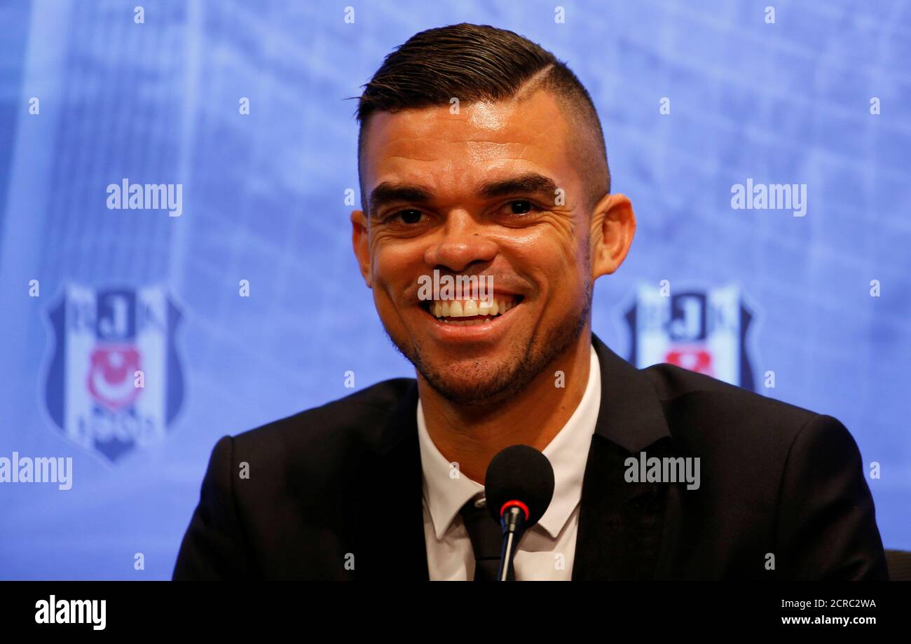 Pepe, 34-year-old Brazilian-born defender, reacts during a signing ceremony with Turkish soccer club Besiktas in Istanbul, Turkey July 5, 2017. REUTERS/Murad Sezer Stock Photo