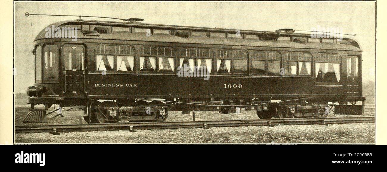 . Electric railway journal . storage lockers provided with sliding doors and locks.Above the serving tables on both sides of the buffet are rowsof lockers with sliding doors and provision for storing dishes.A water cooler has been built on the buffet serving table. Thiscooler is 12 in. x 8 in. in section and 24 in. high. Two galva-nized-iron tanks for water storage, supported by iron bandsattached to the upper deck carlins, supply all of the water forthe car. BODY CONSTRUCTION The car body of this interesting car is carried on an under-frame which includes four 6-in. I-beams and two channel se Stock Photo