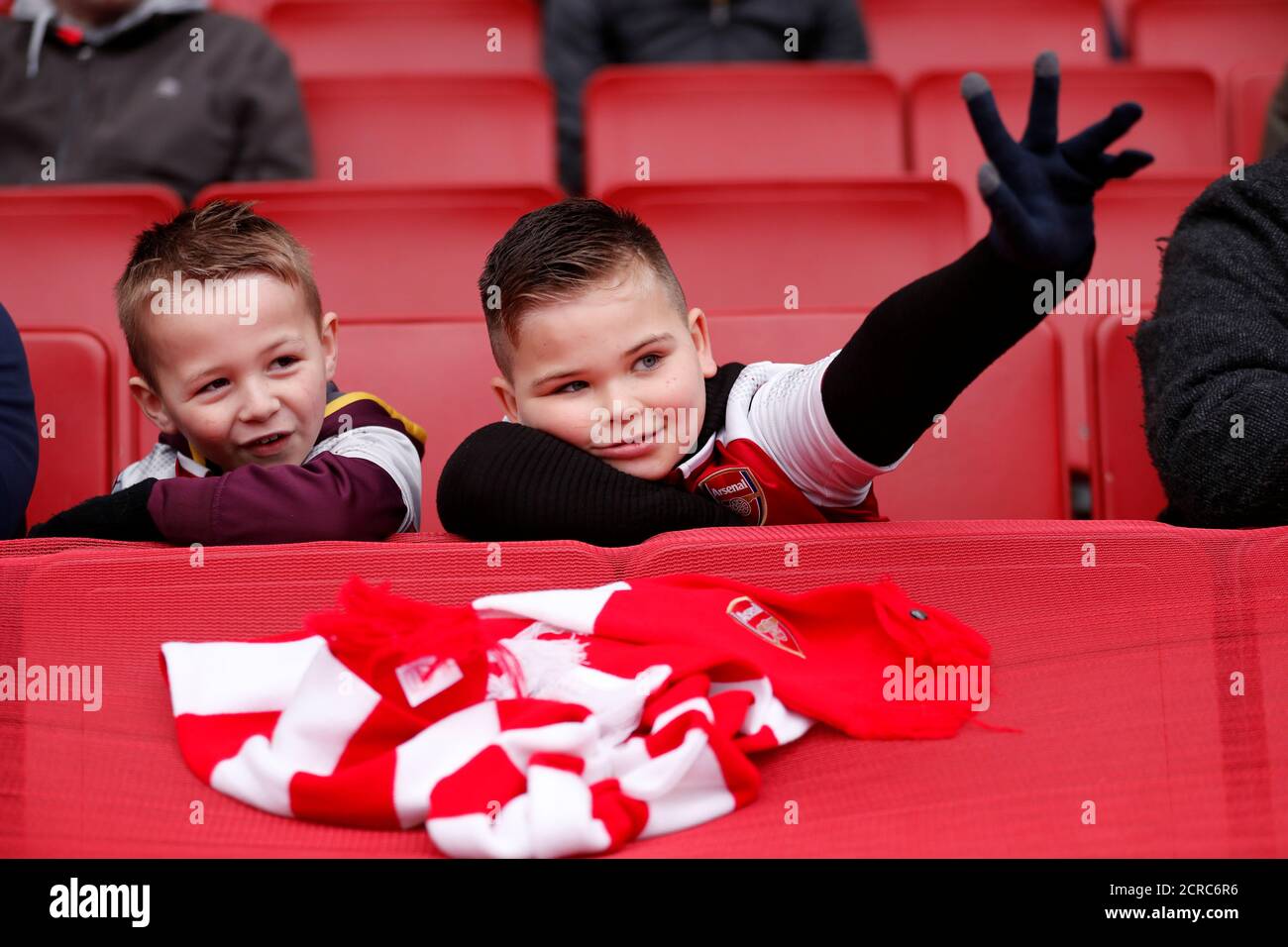 Soccer Football - Premier League - Arsenal vs Watford - Emirates Stadium, London, Britain - March 11, 2018 Arsenal fans before the match REUTERS/Eddie Keogh EDITORIAL USE ONLY. No use with unauthorized audio, video, data, fixture lists, club/league logos or "live" services. Online in-match use limited to 75 images, no video emulation. No use in betting, games or single club/league/player publications. Please contact your account representative for further details. Stock Photo