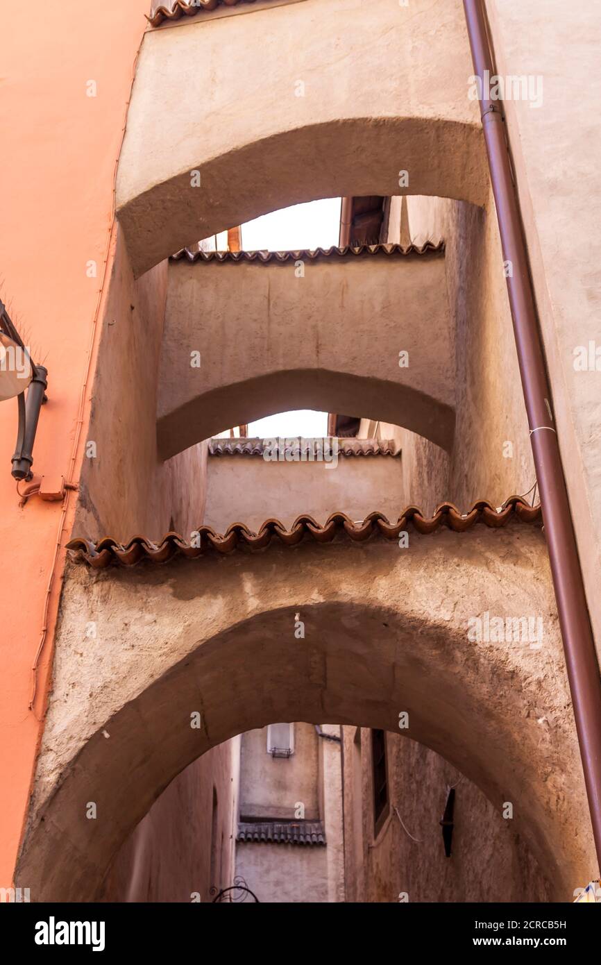 Narrow alley, center, Bolzano, Etschtal, Alps, South Tyrol, Italy, Europe Stock Photo