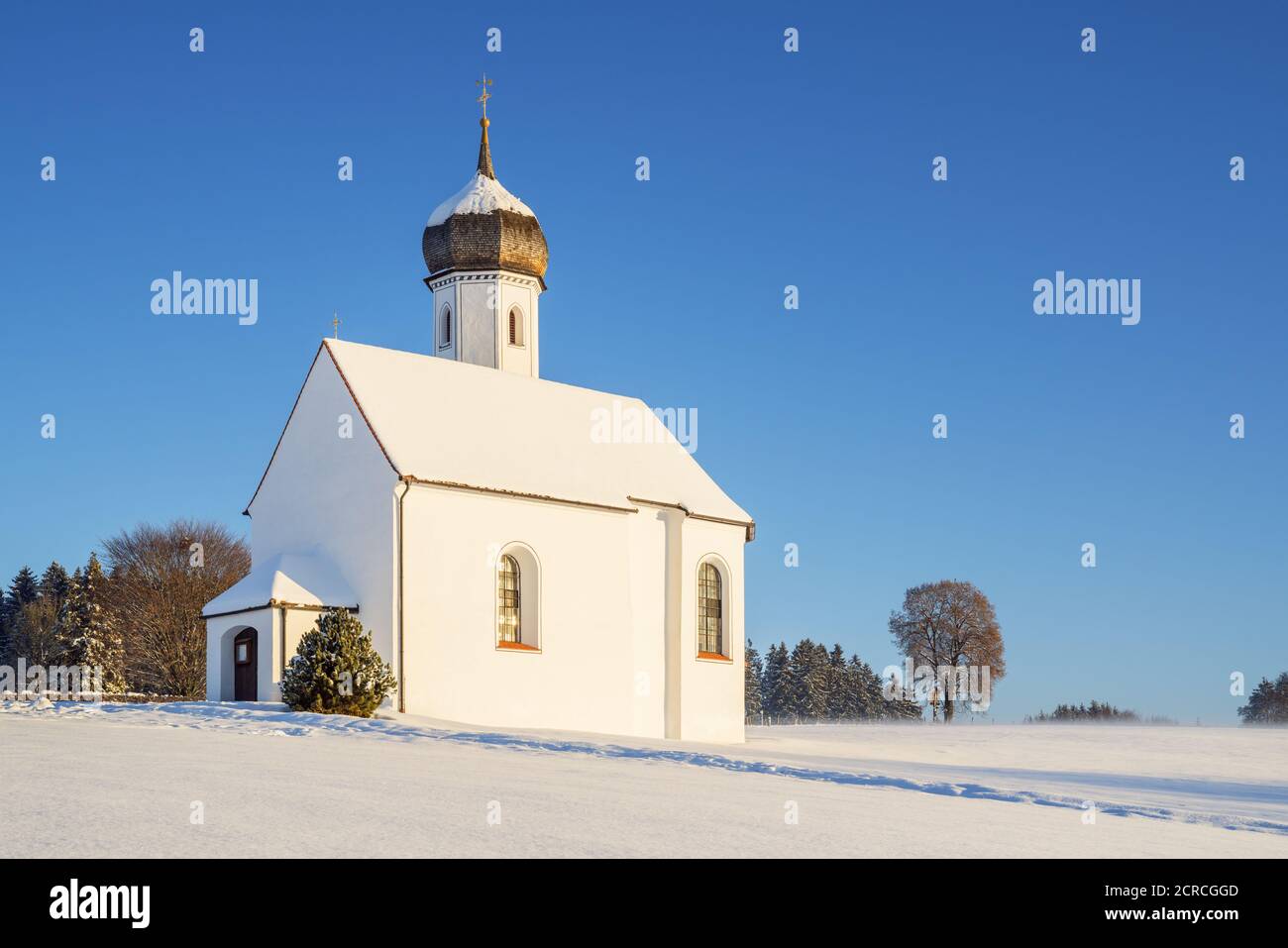 Church of St. Johannisrain near Penzberg, Upper Bavaria, Bavaria, Southern Germany, Germany, Europe Stock Photo