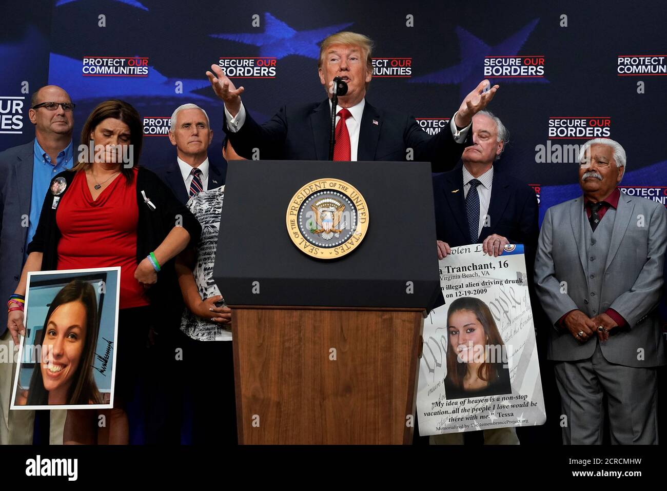 U.S. President Donald Trump speaks during an 'Angel Families' meeting with victims of illegal immigration at the White House in Washington, U.S., June 22, 2018. REUTERS/Kevin Lamarque Stock Photo