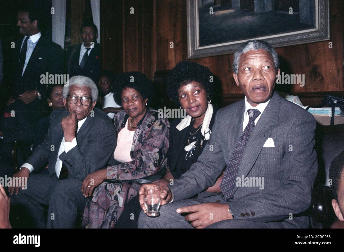 Nelson Mandela Right Attends A Welcoming Ceremony On Release From Prison On February 11 1990 At The Cape Town City Hall With Him Are L R Walter Sisulu Albertina Sisulu And Wife Winnie