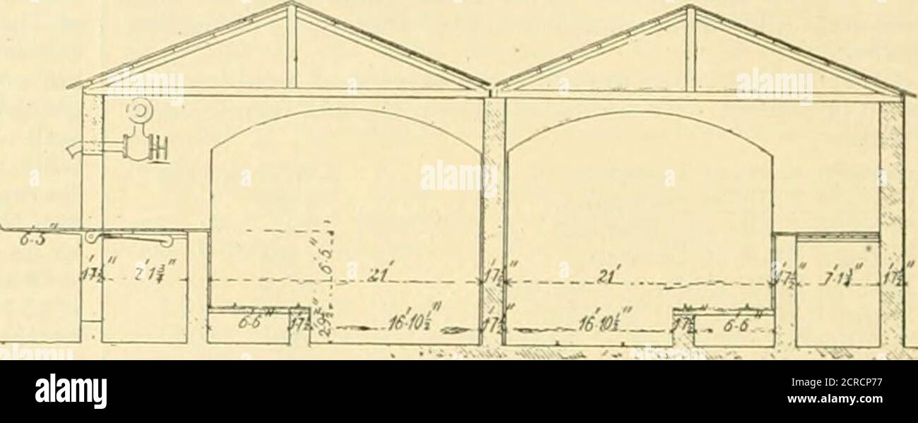 . American engineer and railroad journal . e draw-bridge, which is of a special arrangement, as shown in fig. 10. The movable portion of this bridge is itself made of twoparts : one. which is lowered at the same time as the bridge, andthe other, which remains fixed and horizontal ; the latter iscomposed of a strong frame of angle iron, and is fastened tothe first by a hinge parallel with that of the drawbridgeitself. This frame rests normally upon the bridge ; but if itis desired to load from its end. the lorry is pushed out there.It then tilts down and takes an inclination limited by two lugs Stock Photo