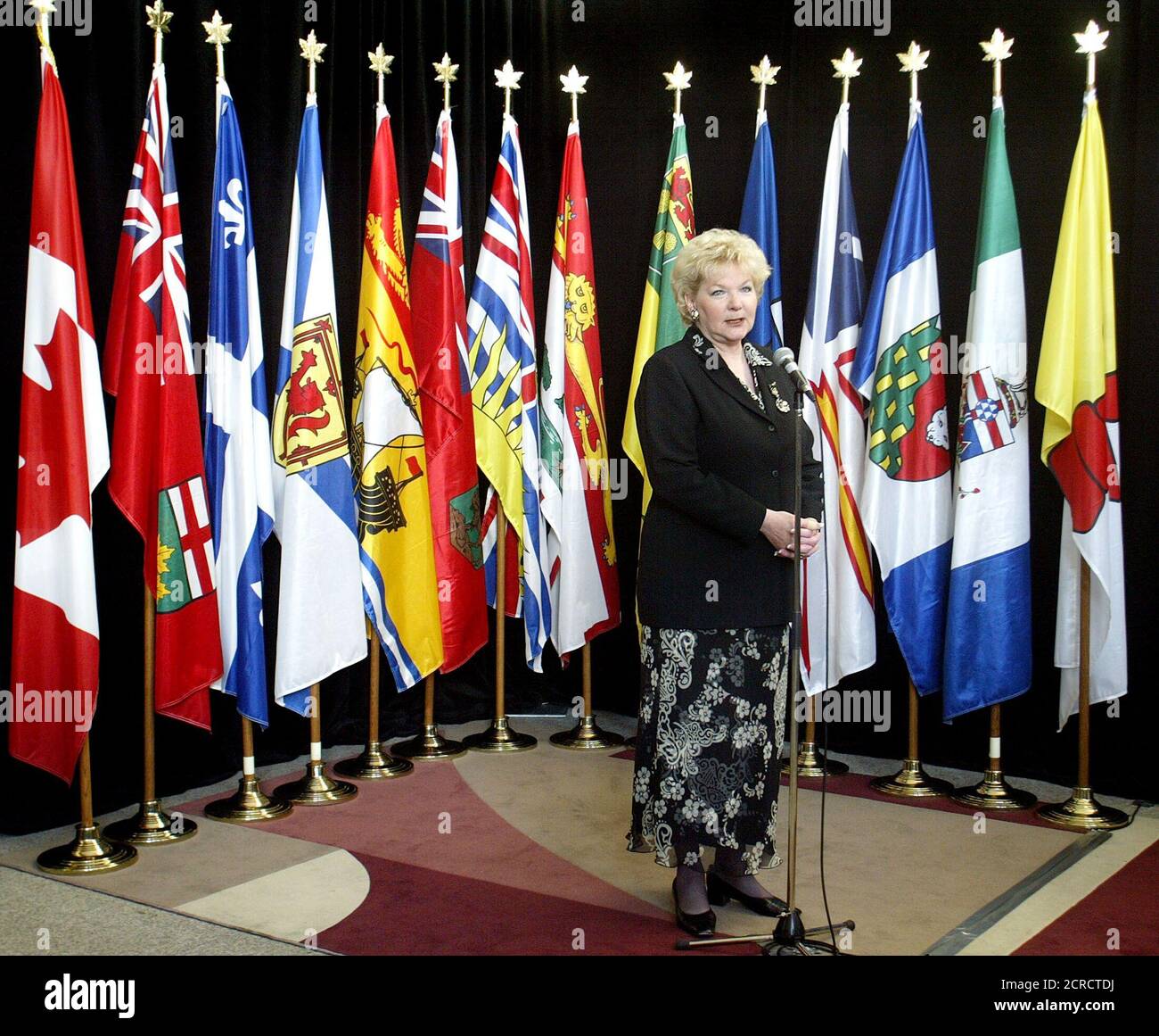 Alberta's Finance Minster Patricia Nelson comments on a meeting with her federal and provincial counterparts in Ottawa, October 10, 2003. The provinces are united in their hopes of getting an increase in funds and a change to the calculation in equalization payments. REUTERS/Jim Young  JY Stock Photo
