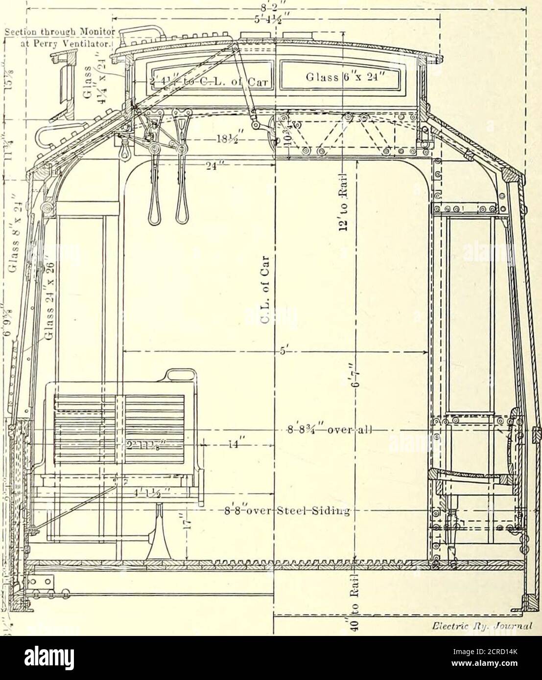 . Electric railway journal . h two sets of double-leaf folding doors openingoutward, one set toward the car body and the other towardthe vestibule corner posts. These folding doors are operatedmanually by a device specially designed by the Pay-WithinCar Company, with operating levers located under the plat-forms, and are so constructed as to enable the conductor tooperate the doors and steps for either side of the platformfrom his fixed prepayment position. The motormans controlis similarly arranged so that he can operate both sets of doorsand steps without moving from his position. The cars a Stock Photo