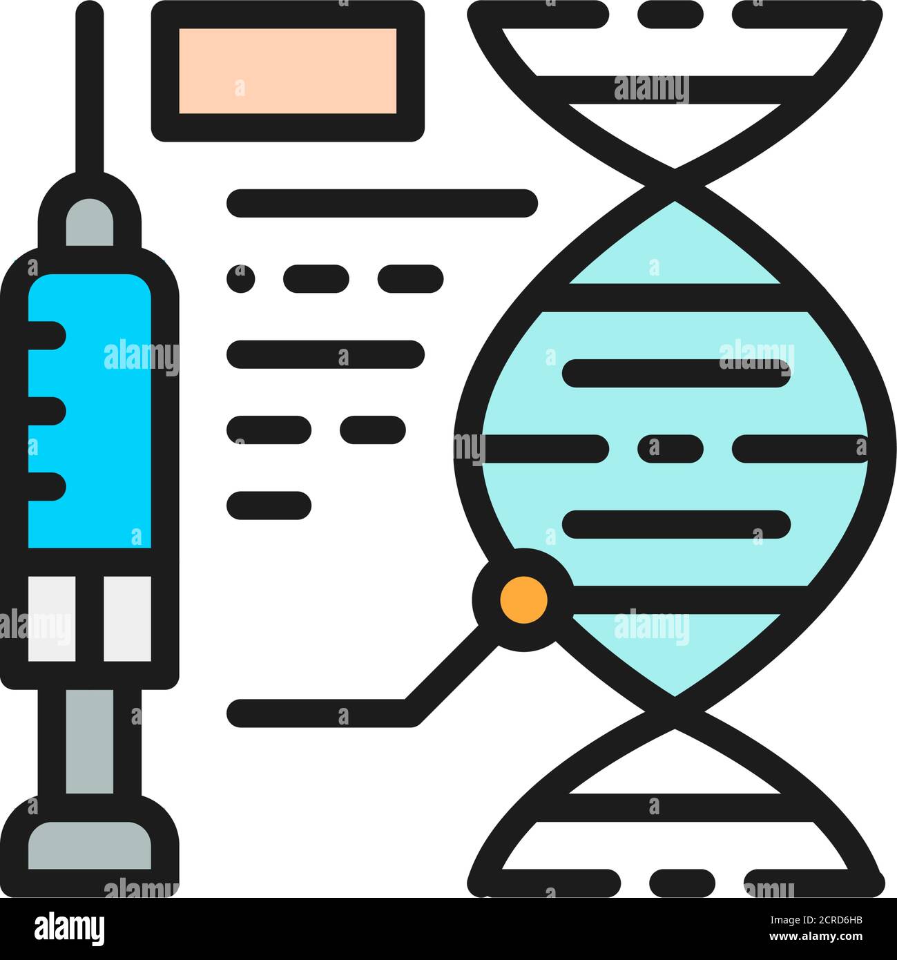 Vaccine formula, injection of medicine, dna flat color line icon. Stock Vector
