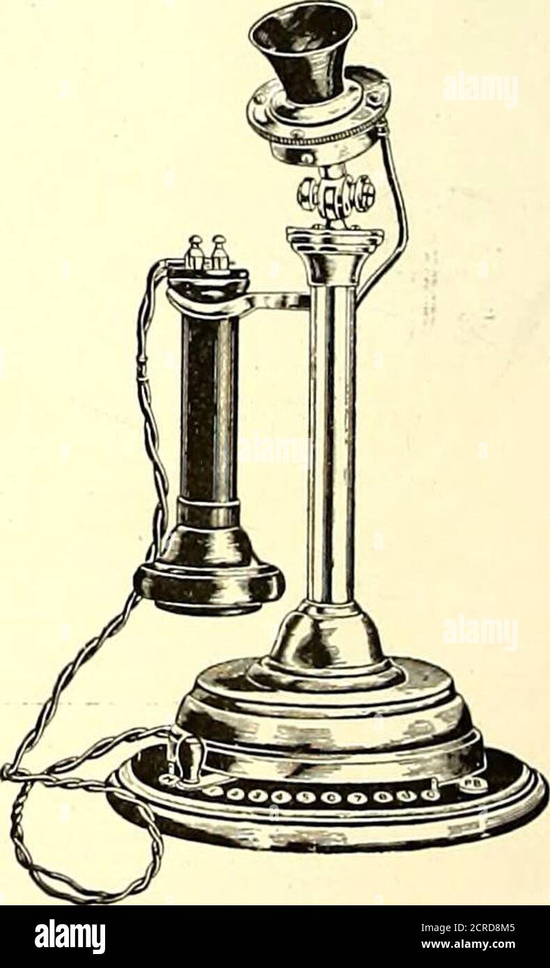 . The Street railway journal . FIG. 3.—SECTION OF CONTACT BOX FIG. 1.—DESK TELEPHONE the oil from under the float, which accordingly falls and connec-tion is made. When the plunger falls the float rises. As theplunger moves quickly the oil has not time to leak past the sides,notwithstanding the very loose fit of the parts and the force uponthe yoke piece is very great. At the same time a long movementis obtained. To operate the switch contacts requires a fraction of an ounce.The forces which operate on the moving plunger (which slidesfreely in a brass tube in oil) are over 80 lbs. at the comme Stock Photo