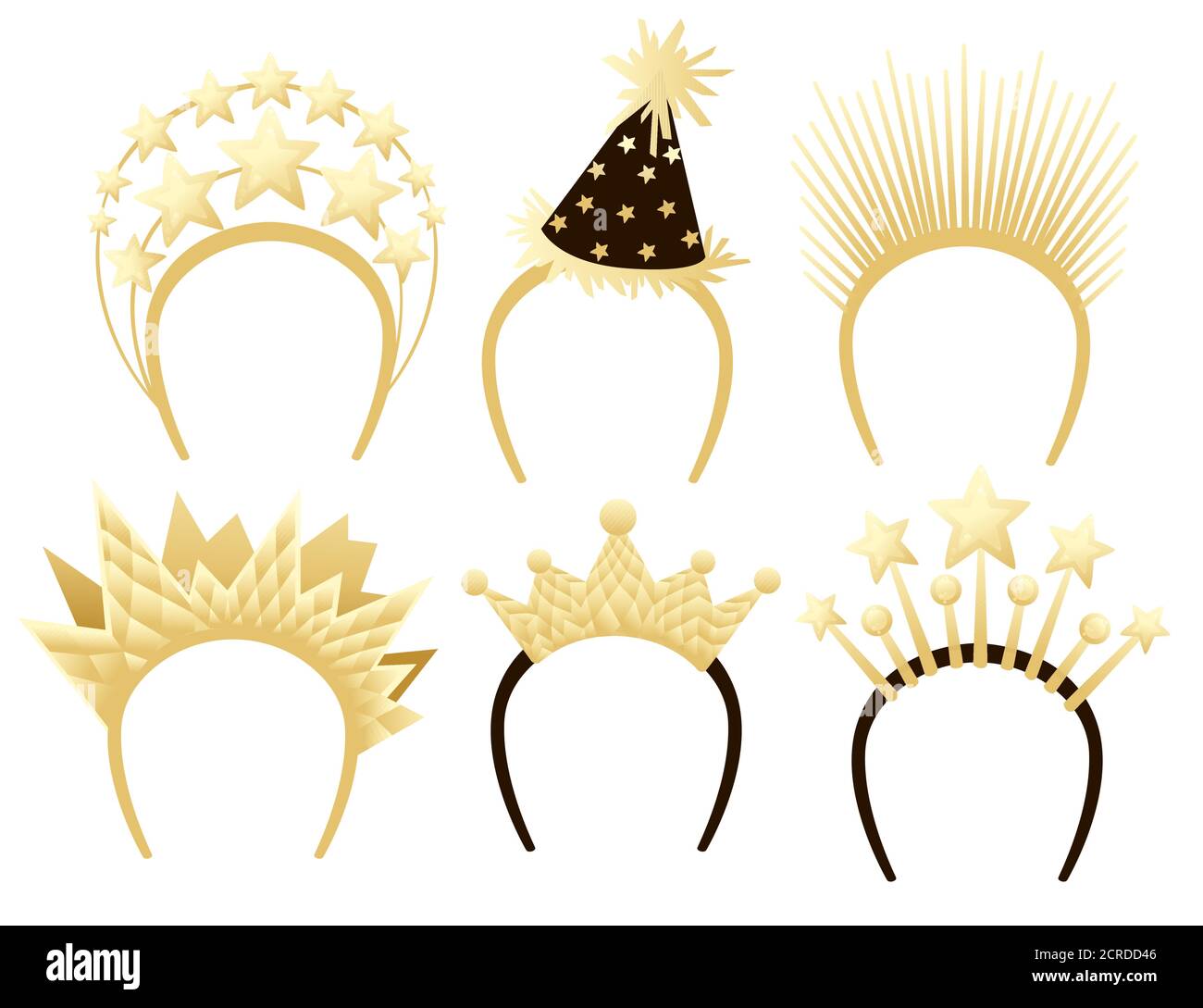 Collection of holiday head jewelry hoop crown stars flat vector illustration on white background Stock Vector