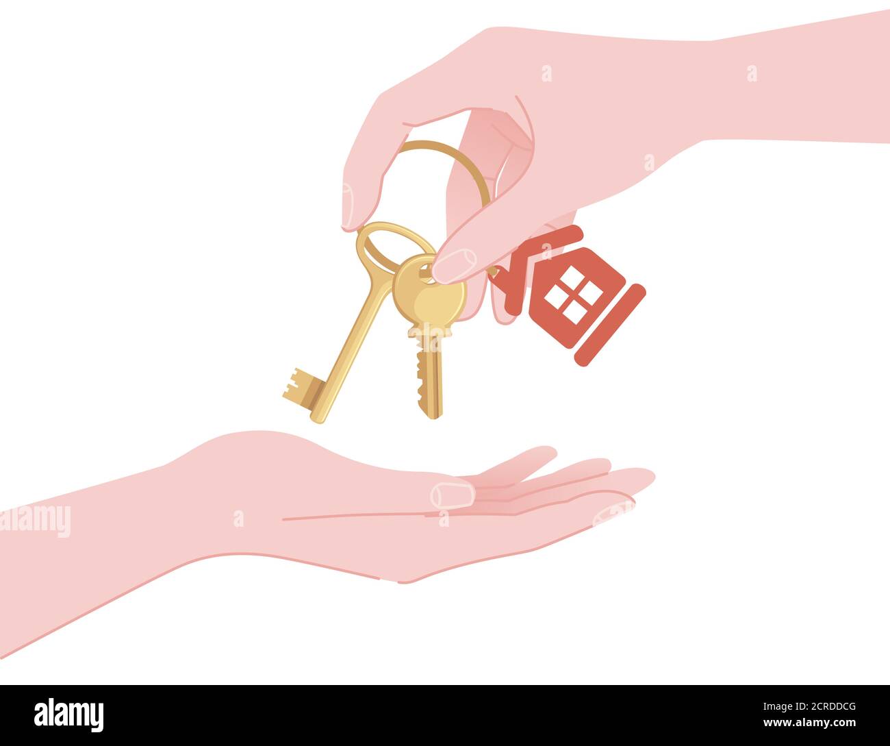 Hand giving house key to another hand template for sale or rent home concept heal estate agent