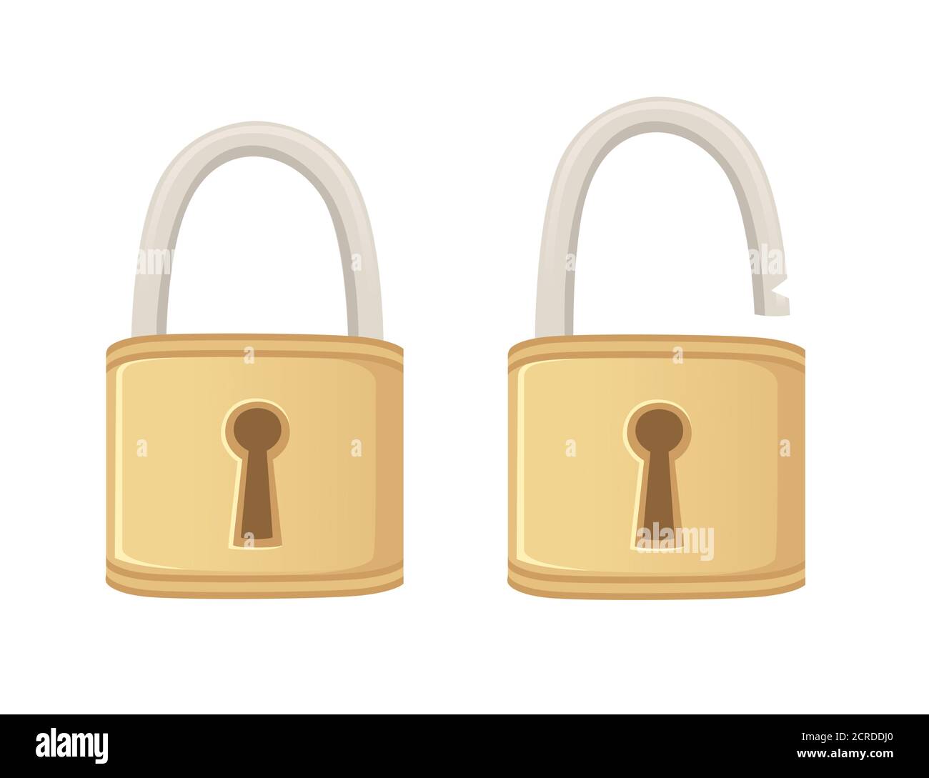 Closed and open lock classic metal lock with golden color flat vector ...