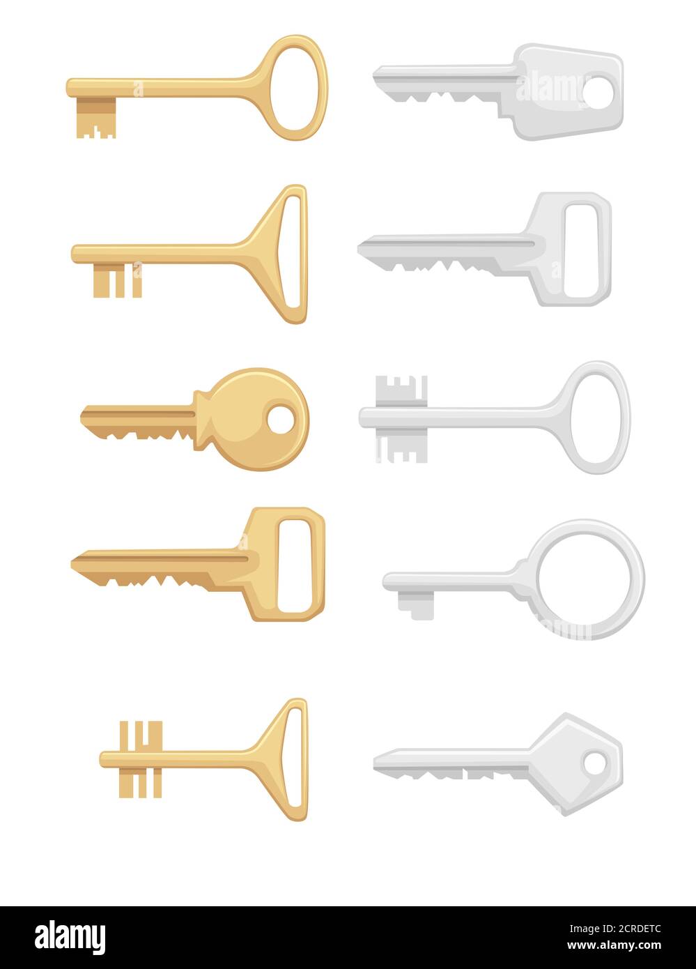 Set of golden and silver keys for closing and opening door chest and ...