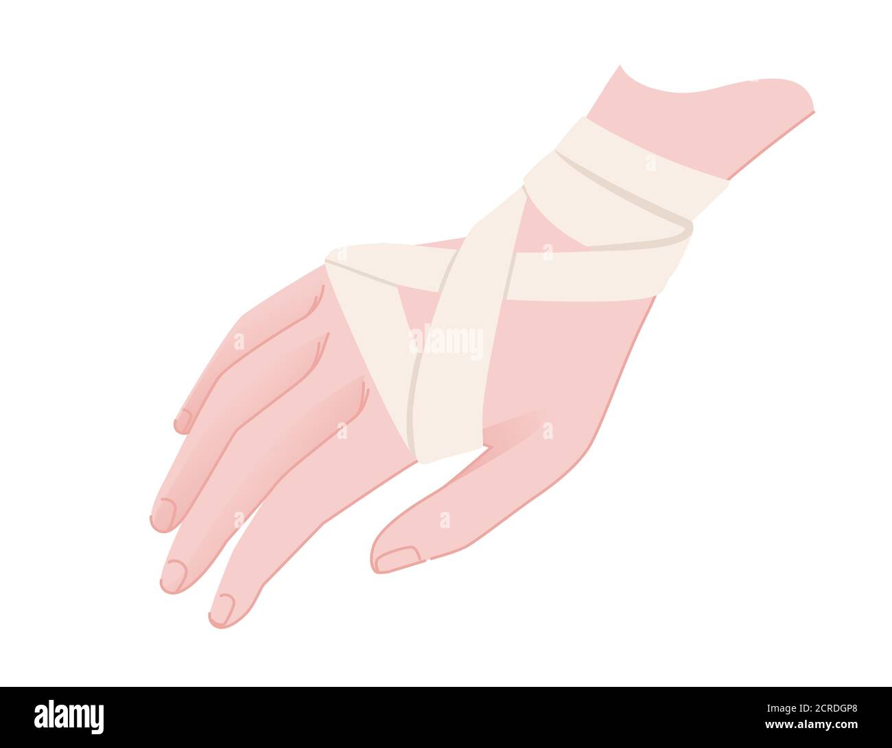 Healthy bandage for hand wrist recovery flat vector illustration on