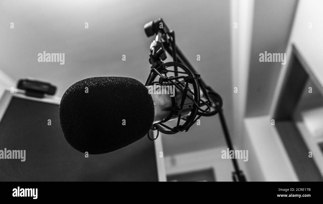 black and white microphone on stand Stock Photo - Alamy