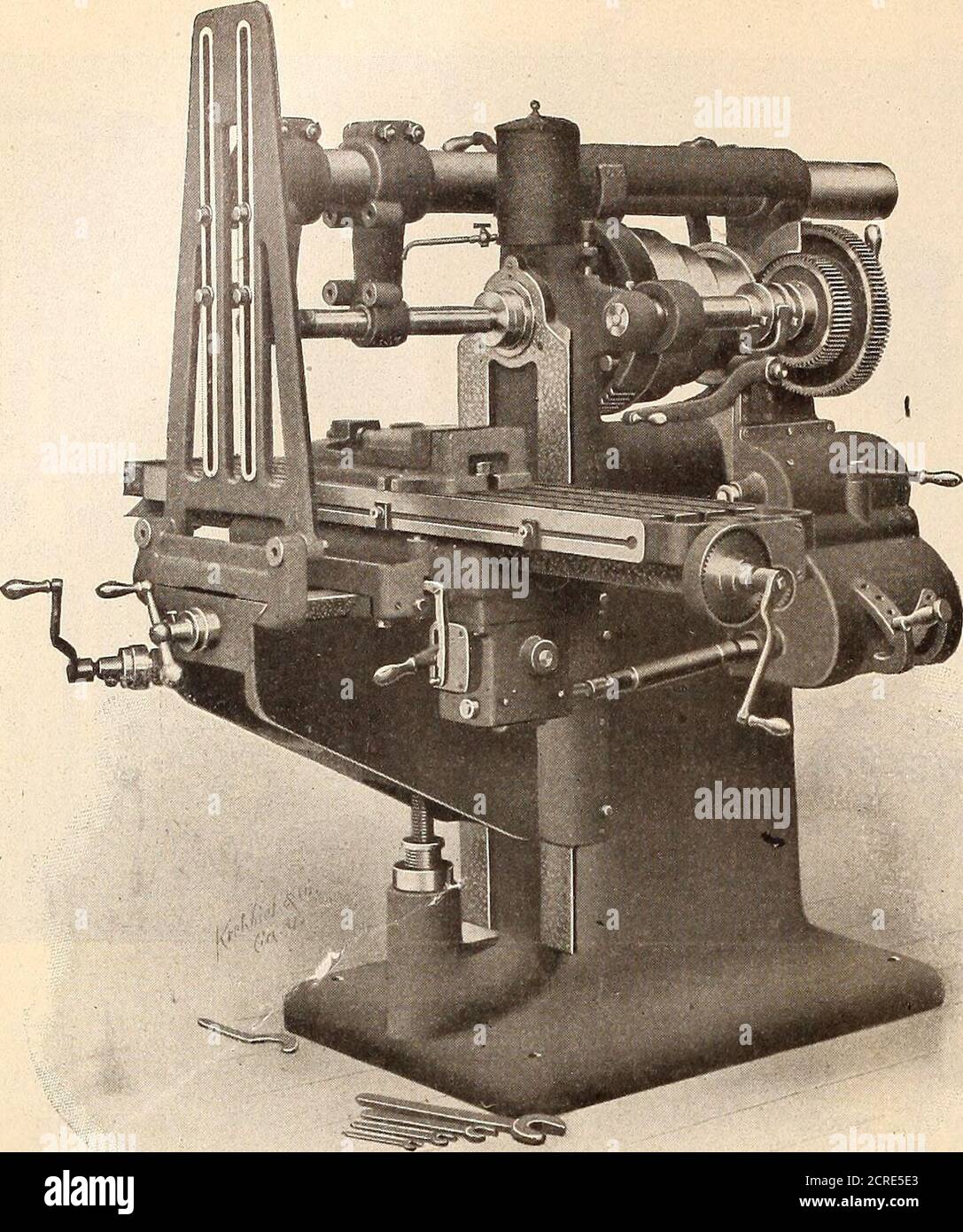 Railway master mechanic [microform] . Fig. 7.—Milling Machine of the Planer  Type. Fig. 5.—Grinding Cutters on A Milling Machine. The mill is a producer  of all surfaces, round, flat, andcurved cither