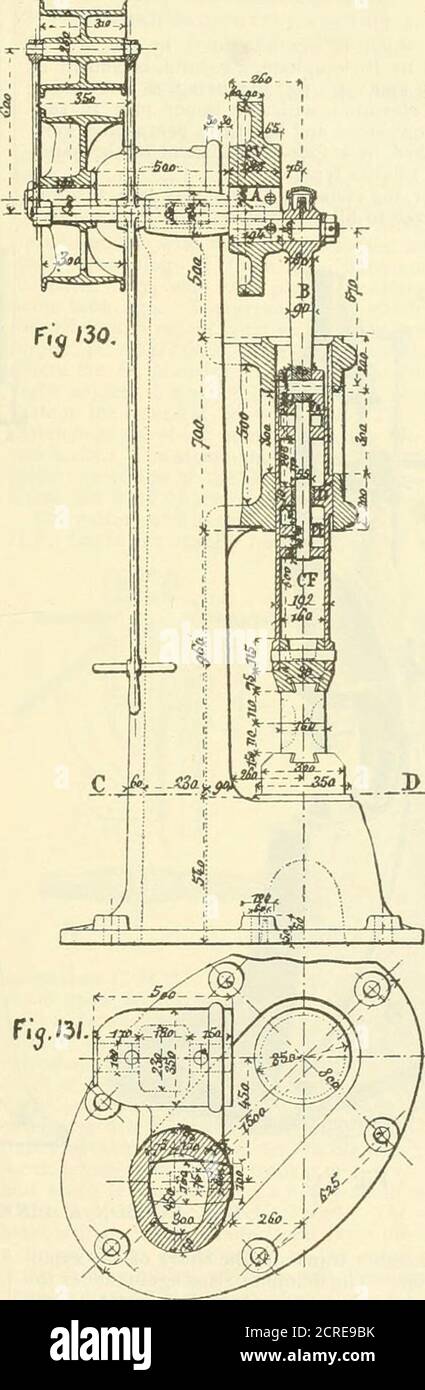. The railroad and engineering journal . Fij.l32.^. Fl&lt;7.3/. THE CHENOT ATMOSPHERIC HAMMER. By means of the lever Z, which works the tighteningpulley, and the brake, we obtain either the instantaneousstoppage of the hammer, or any desirable degree of speedwith the greatest facility. In this system of hammer the striking cylinder is only asecondary factor in determining the intensity of the blowThe chief factor is the pressure of the air, and this pres-sure may run up to four or live atmospheres, this result-ing from the natural play of the moving parts. The action of this hammer is therefor Stock Photo