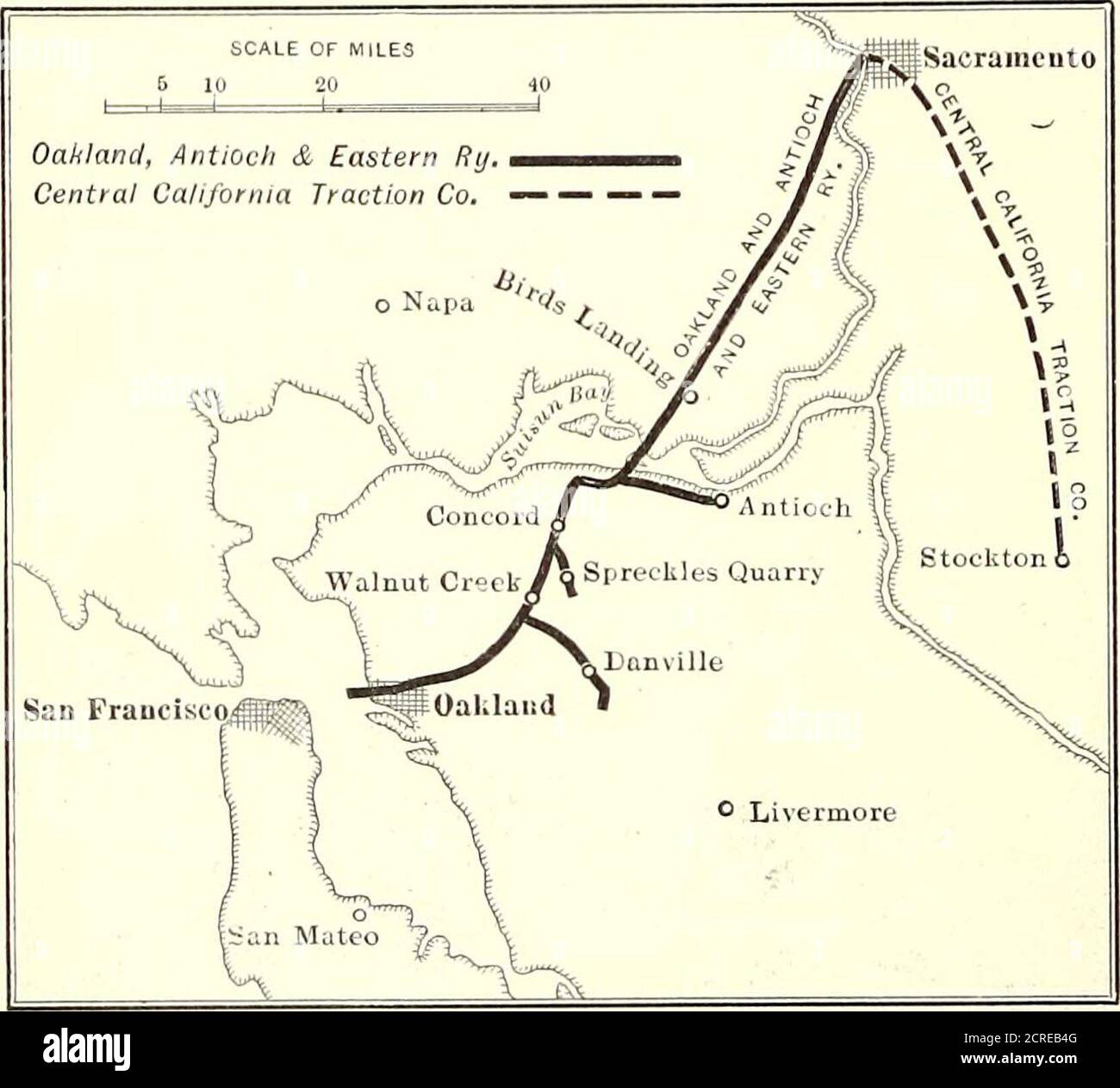 . Electric railway journal . Oakland, Antioch & Eastern—Concrete Tunnel Section will be transmitted from Bay Point beneath the surface bytwo submarine cables, 250,000 circ. mils, 3/32-in. Pararubber taped, wound with 1/16-in. varnished cloth and in-closed in jii-m. plain lead sheath, with No. B. W. G. gal-vanized armor, and a jute and lime finish over all. Twotelephone cables will be laid beside the power cable. Eachwill consist of two pairs of No. 16 B. & S. G strand, in-sulated with three wraps of dry paper, 3/32-in. lead sheathand No. 10 B. W. G. galvanized armor.. £Uctnc Ry.Jou.mal Oakland Stock Photo