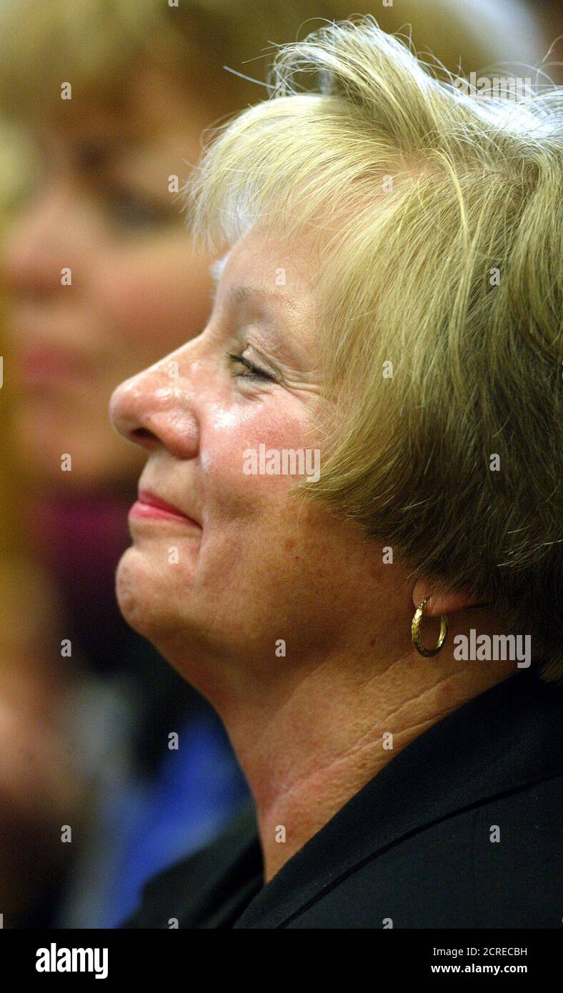 Diane Lutz, widow of City of Waukesha Police Captain, reacts in Waukesha County Circuit Court May 17, 2005, as a jury is polled finding a mental disease did not prevent Ted Oswald from obeying the law during a April 28, 1994 crime spree that included the murder of Waukesha Police Captain James Lutz, and 16 other counts. Oswalds' sentence of life imprisonment was overturned by Federal Judge Lynn Adleman in March 2003 because of juror bias in his 1995 trial. REUTERS/Allen Fredrickson PP5050289 WMNN   AF/HK Date changed Stock Photo