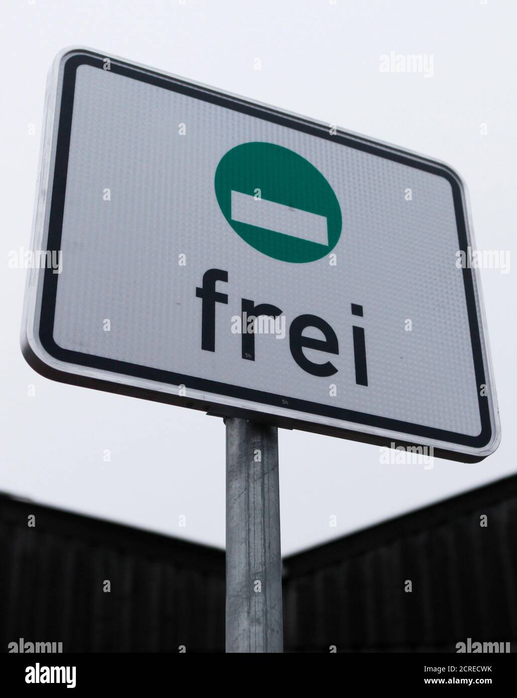 A traffic sign that is to mark the border of a low emission zone (Umweltzone) is seen in the yard of a road maintenance firm before being put up in Berlin  December 29, 2009.  REUTERS/Thomas Peter  (GERMANY - Tags: TRANSPORT ENVIRONMENT) Stock Photo